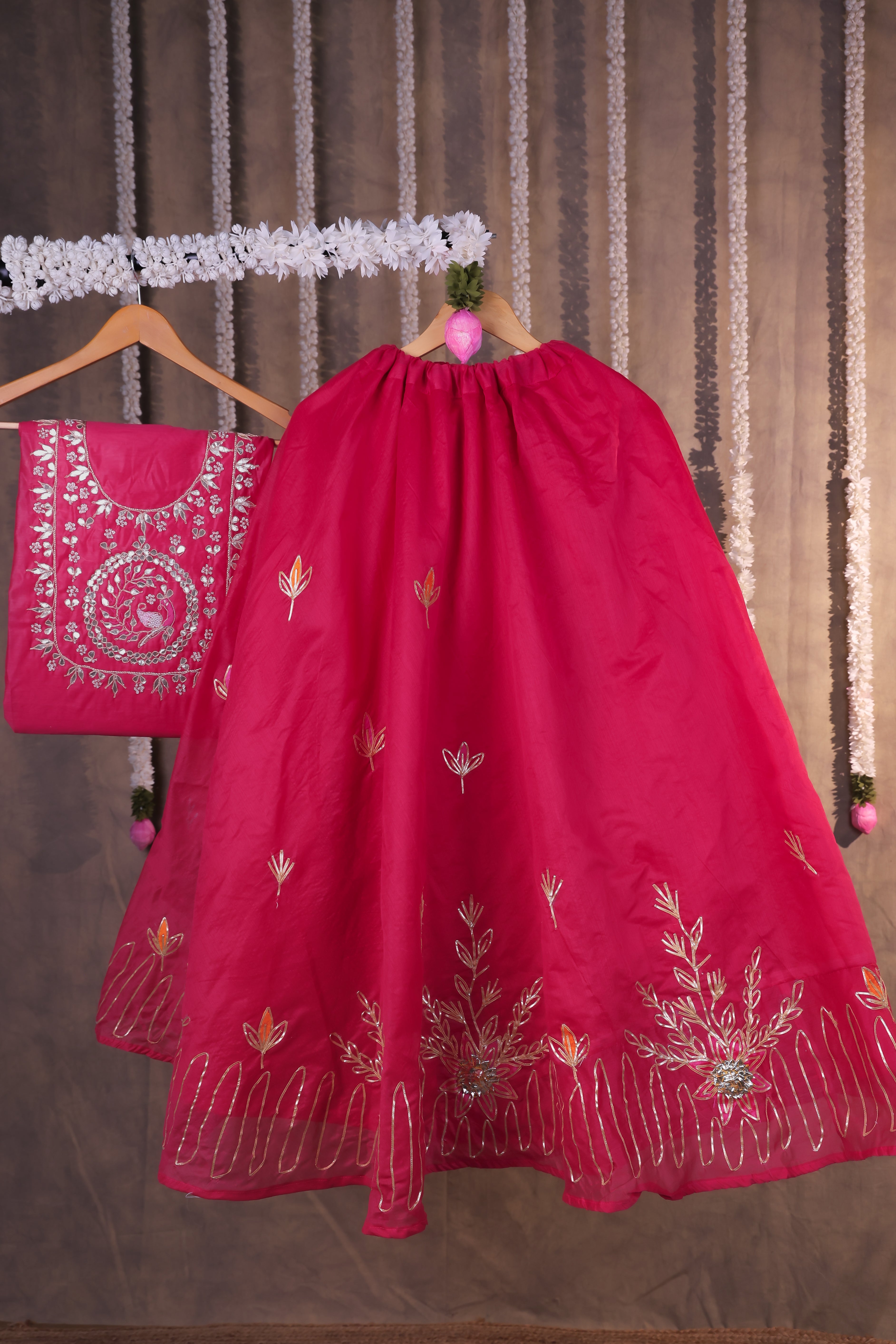Maharani Magenta Pink Semi-Stitched Lehenga Set
