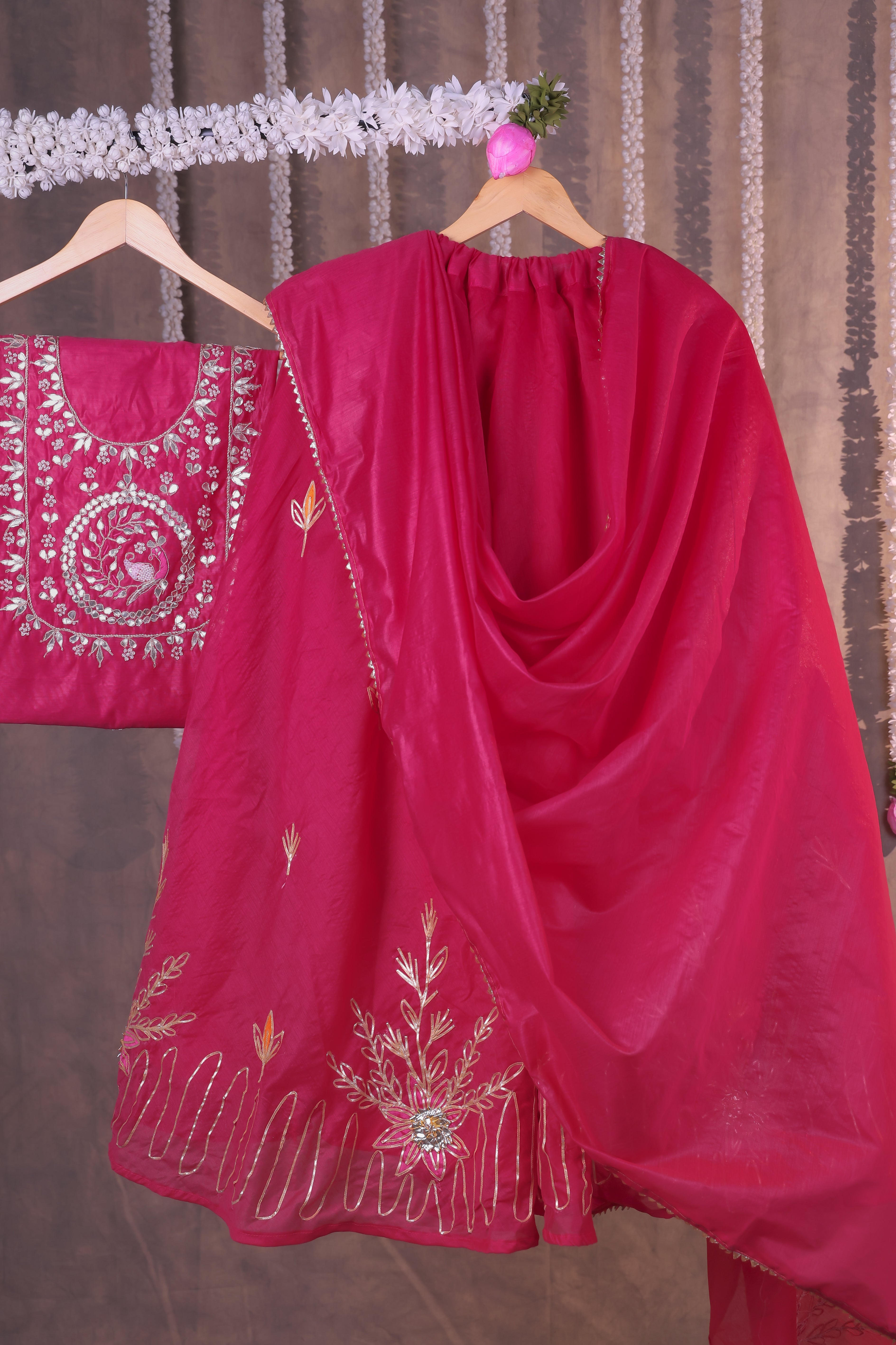Maharani Magenta Pink Semi-Stitched Lehenga Set