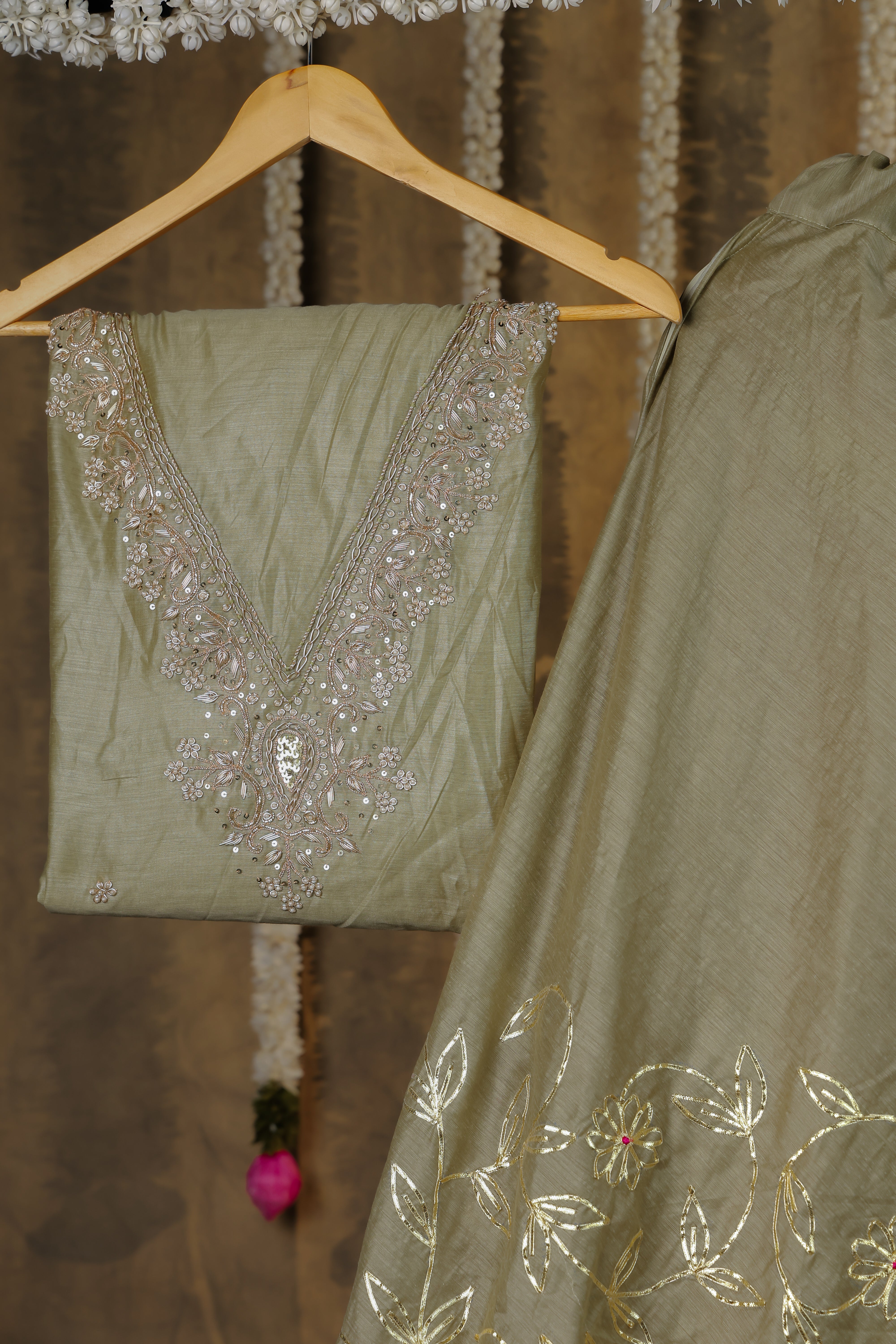 Regal Celadon Green Semi-Stitched Lehenga Set