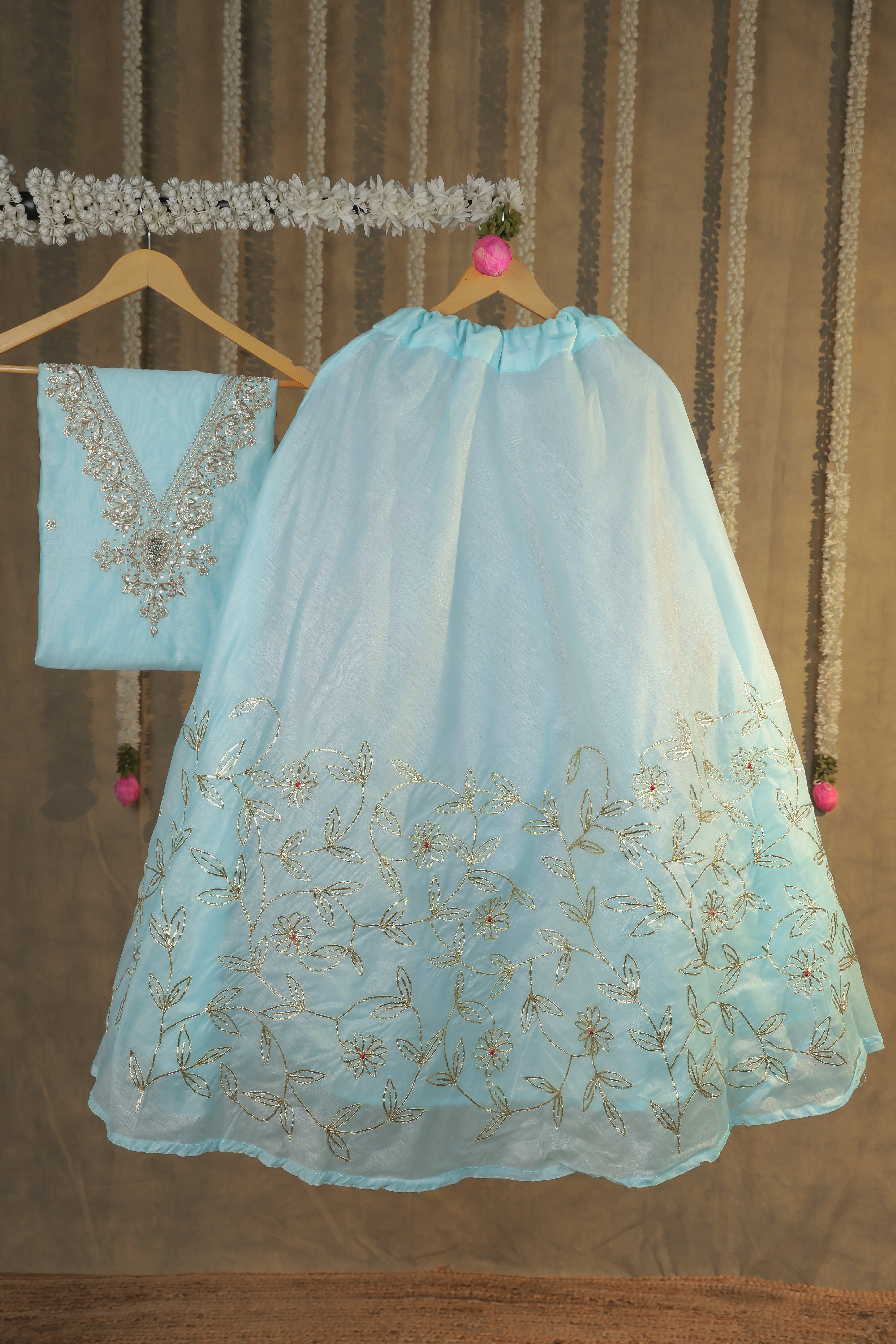 Ethereal Sky Semi-Stitched Lehenga Set
