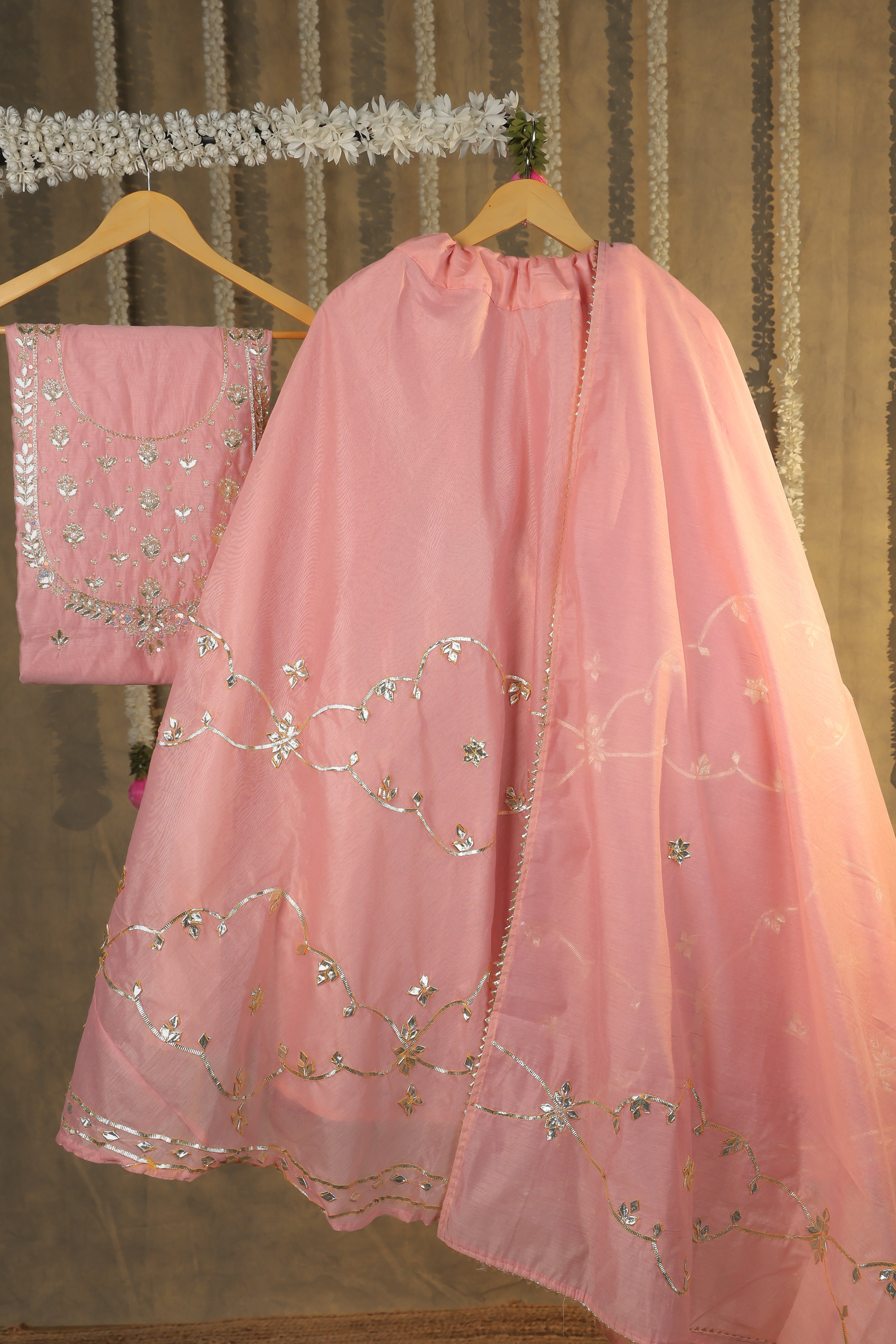 Dusky Rose Pink Semi-Stitched Lehenga Set