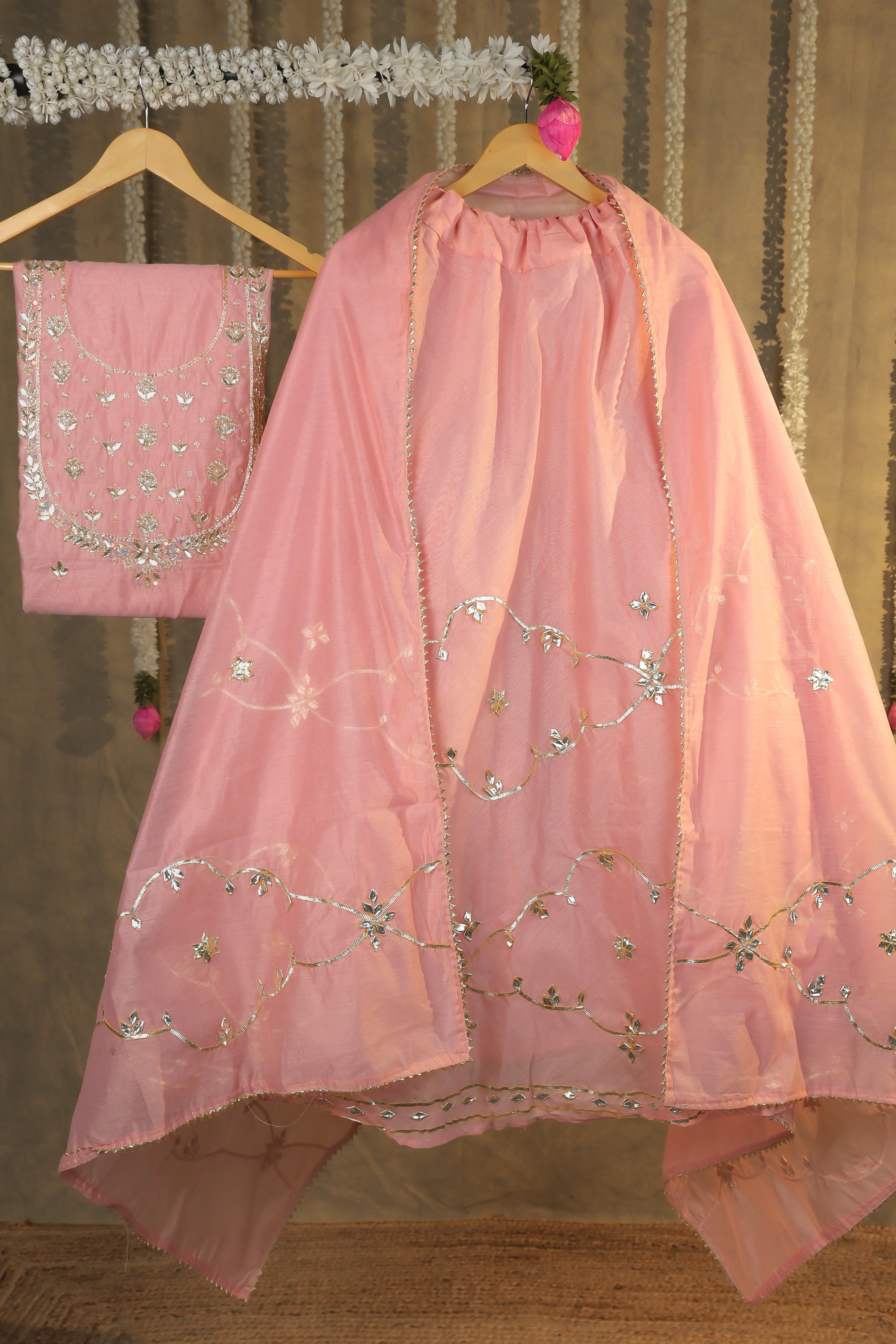 Dusky Rose Pink Semi-Stitched Lehenga Set