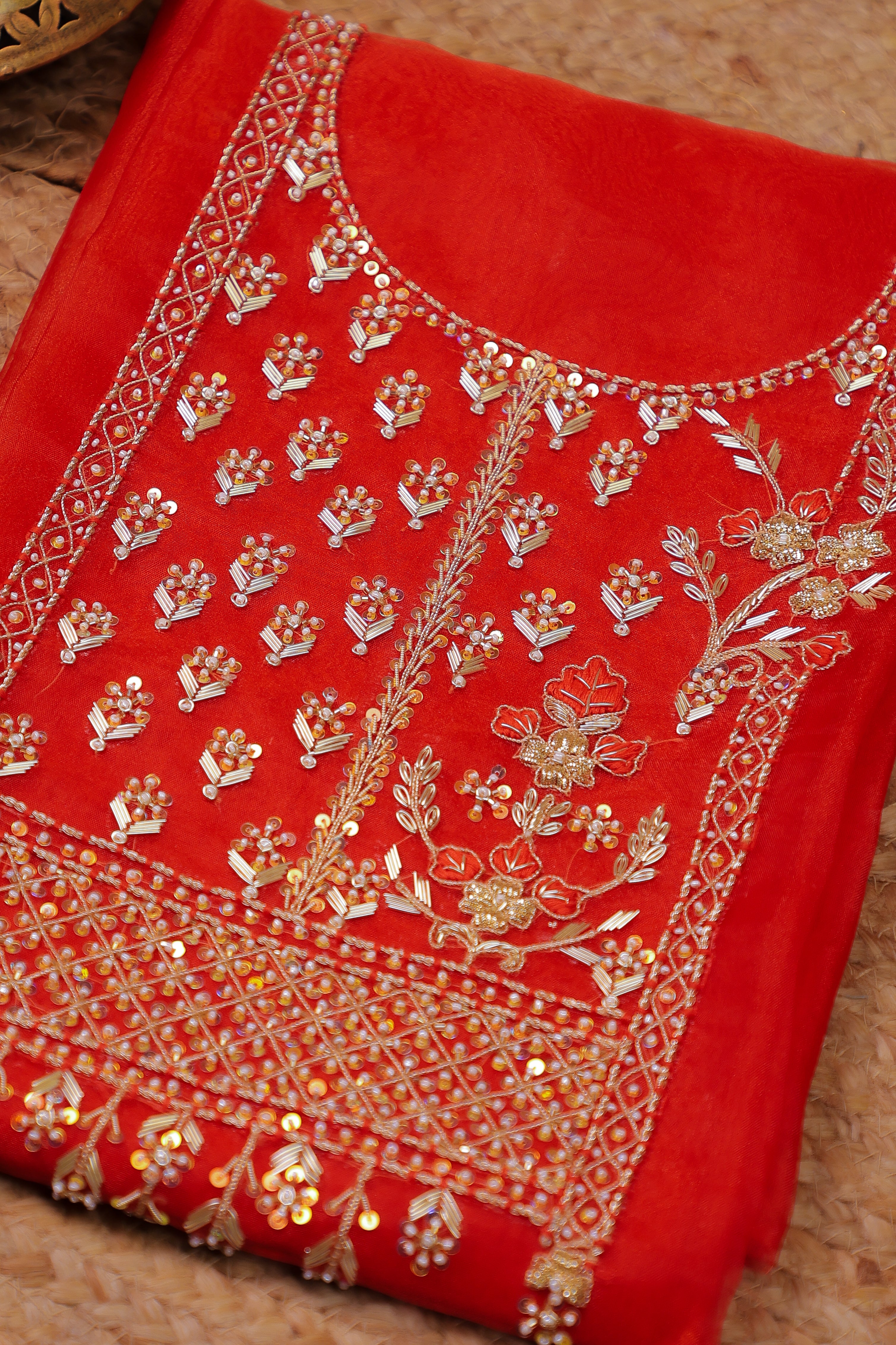 Carmine Red Unstitch Suit with Handcrafted Heavy Zardozi, Thread, and Jaal Work