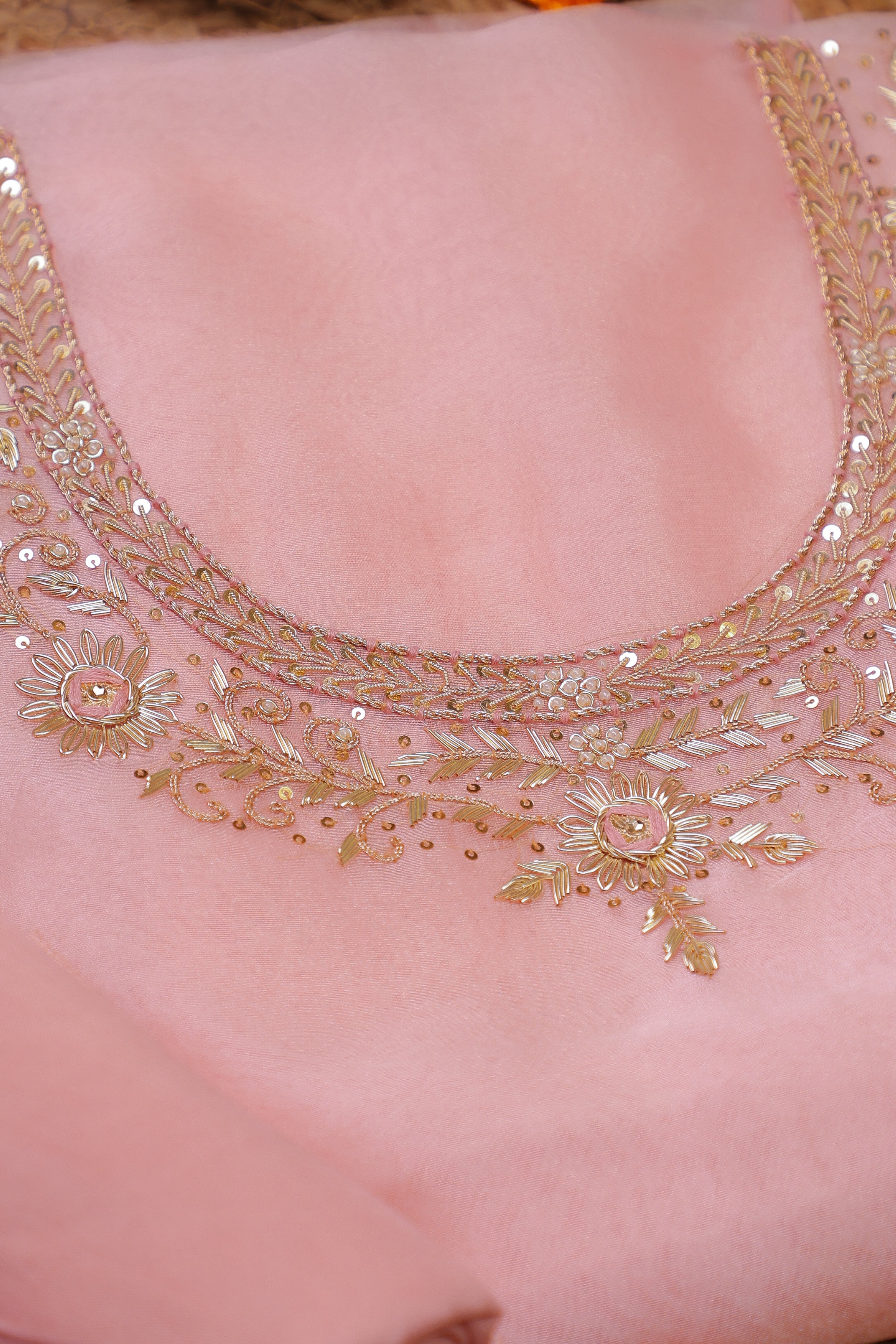 Onion Pink Unstitch Suit with Handcrafted Zardosi and Thread Work