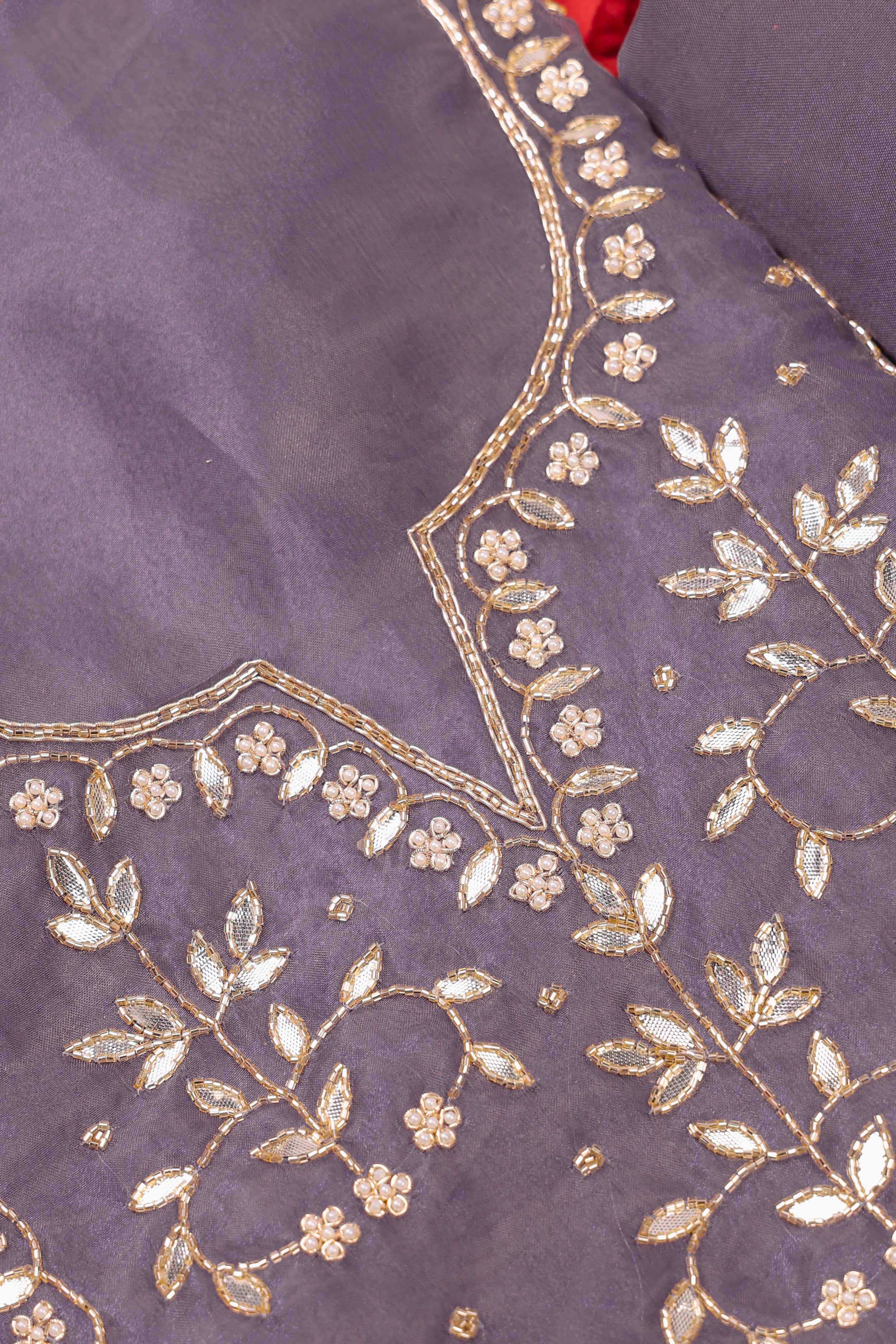 Orchid Mist Unstitch Suit with Handcrafted Heavy Gota Patti and Pearl Work