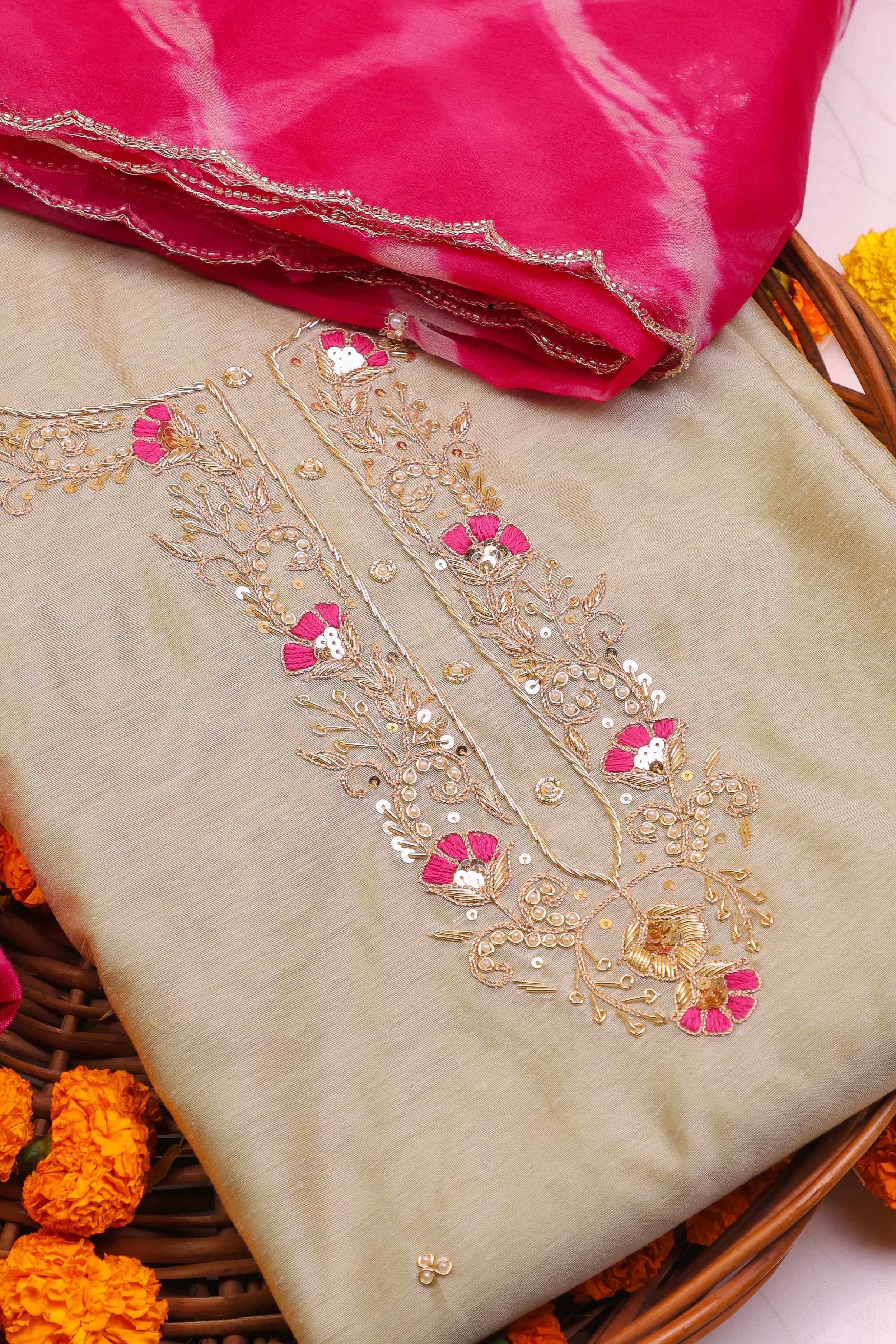 Pista Green Unstitch Suit with Handcrafted Heavy Zardosi and Rani Thread Work