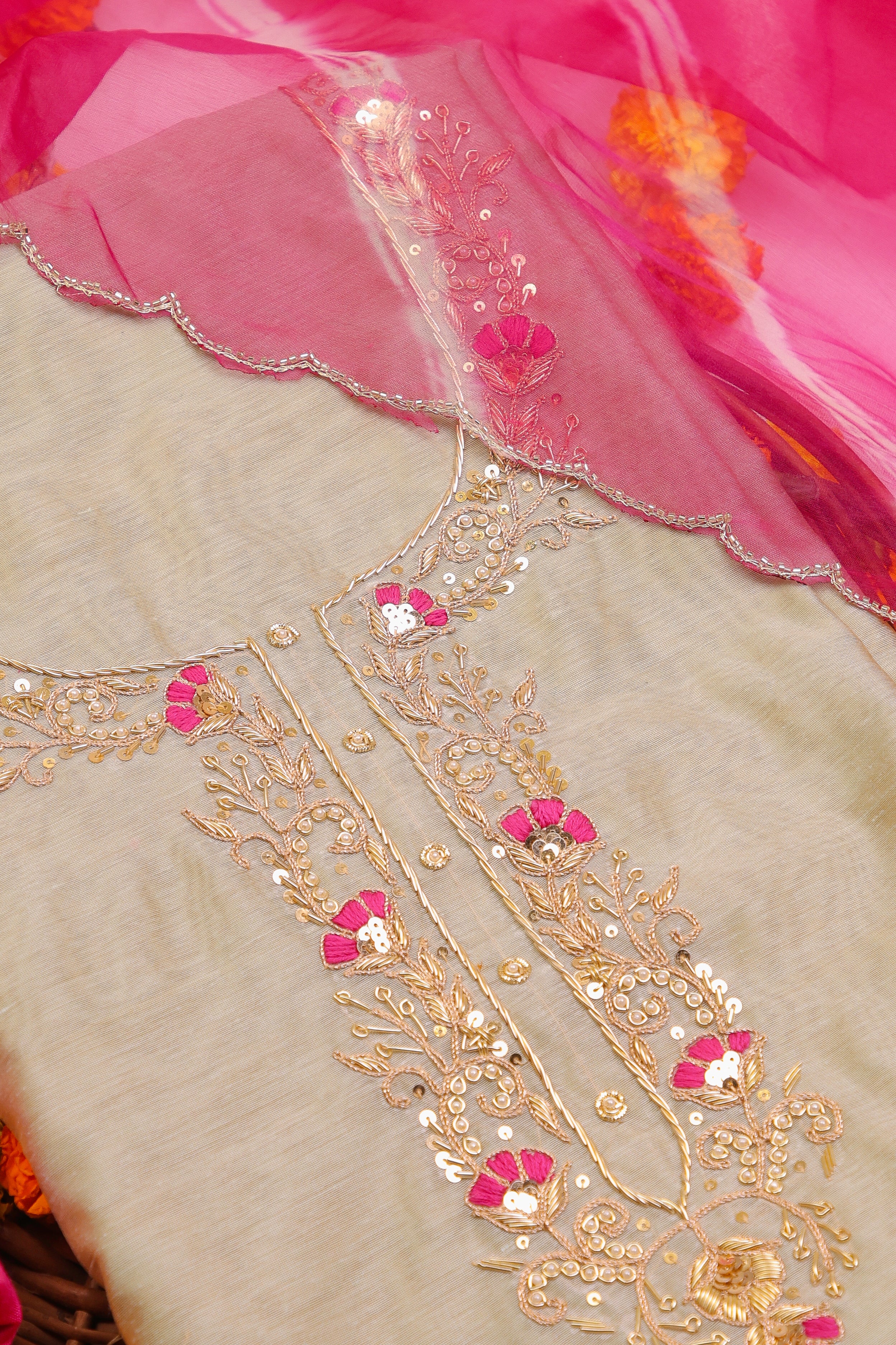 Pista Green Unstitch Suit with Handcrafted Heavy Zardosi and Rani Thread Work