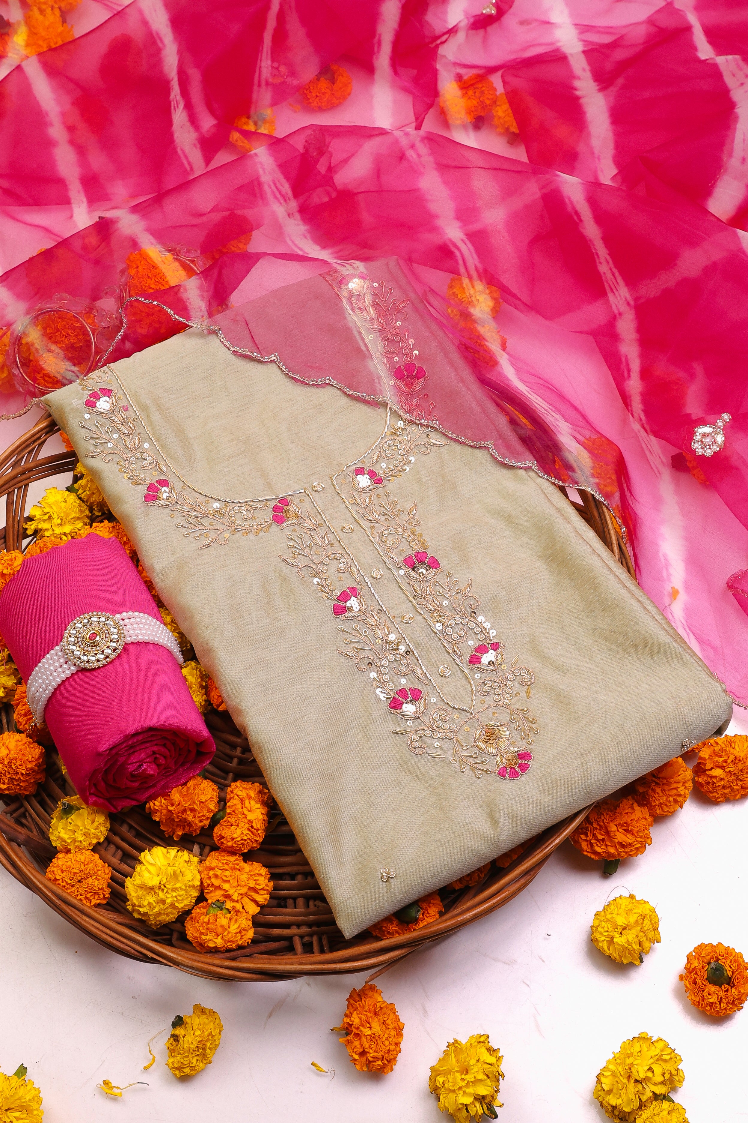 Pista Green Unstitch Suit with Handcrafted Heavy Zardosi and Rani Thread Work