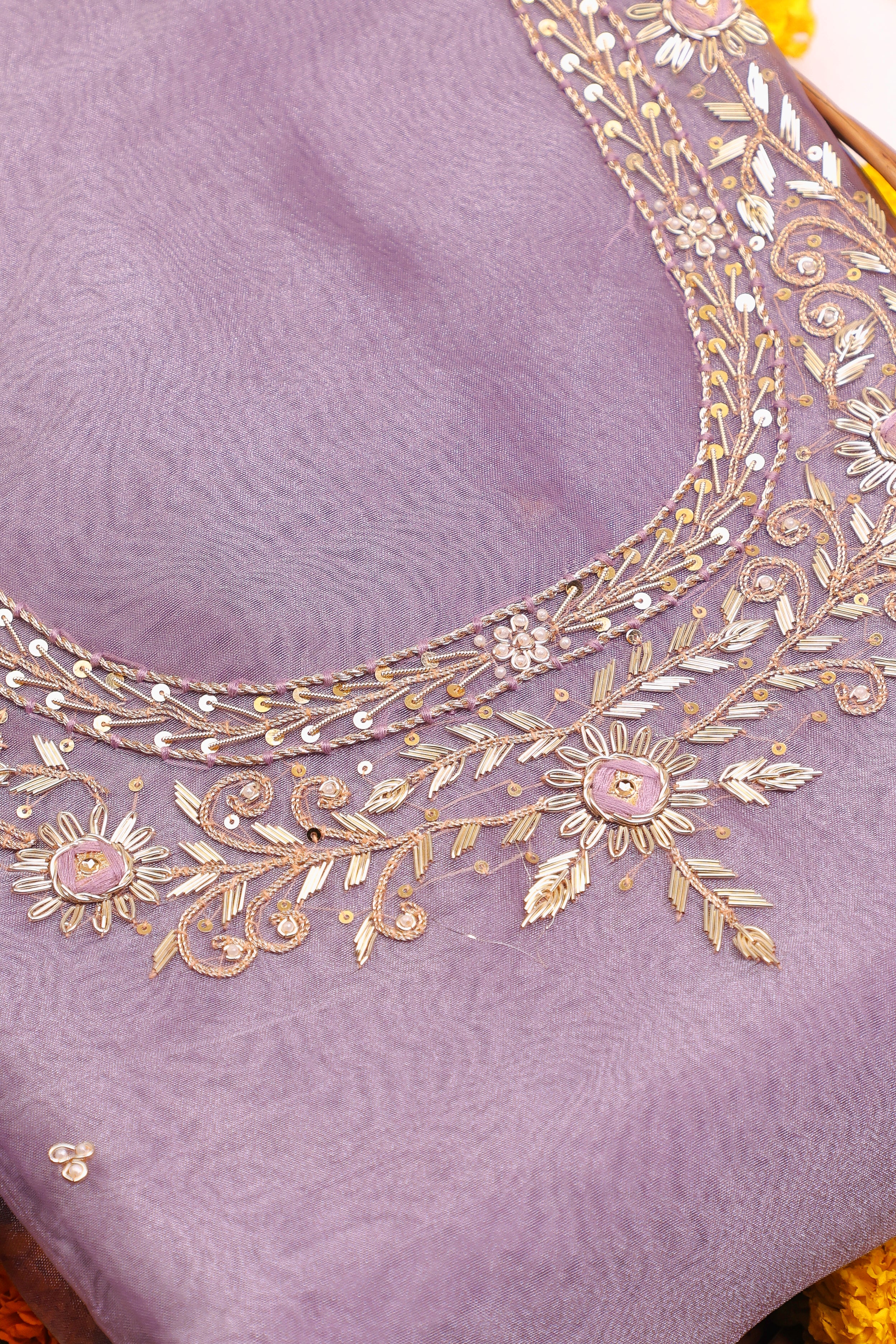 Lavender Unstitch Suit with Handcrafted Zardosi and Thread Work