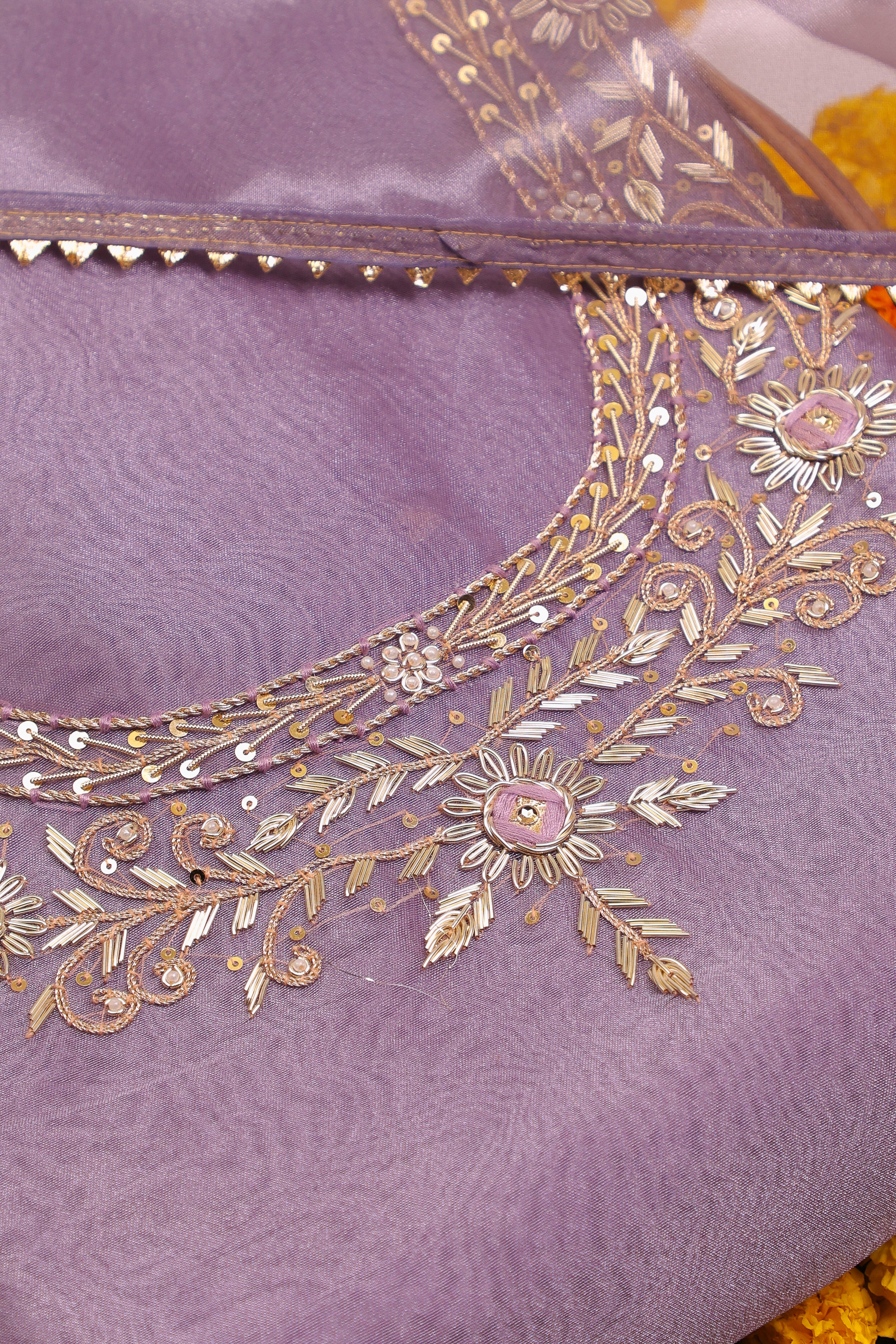 Lavender Unstitch Suit with Handcrafted Zardosi and Thread Work
