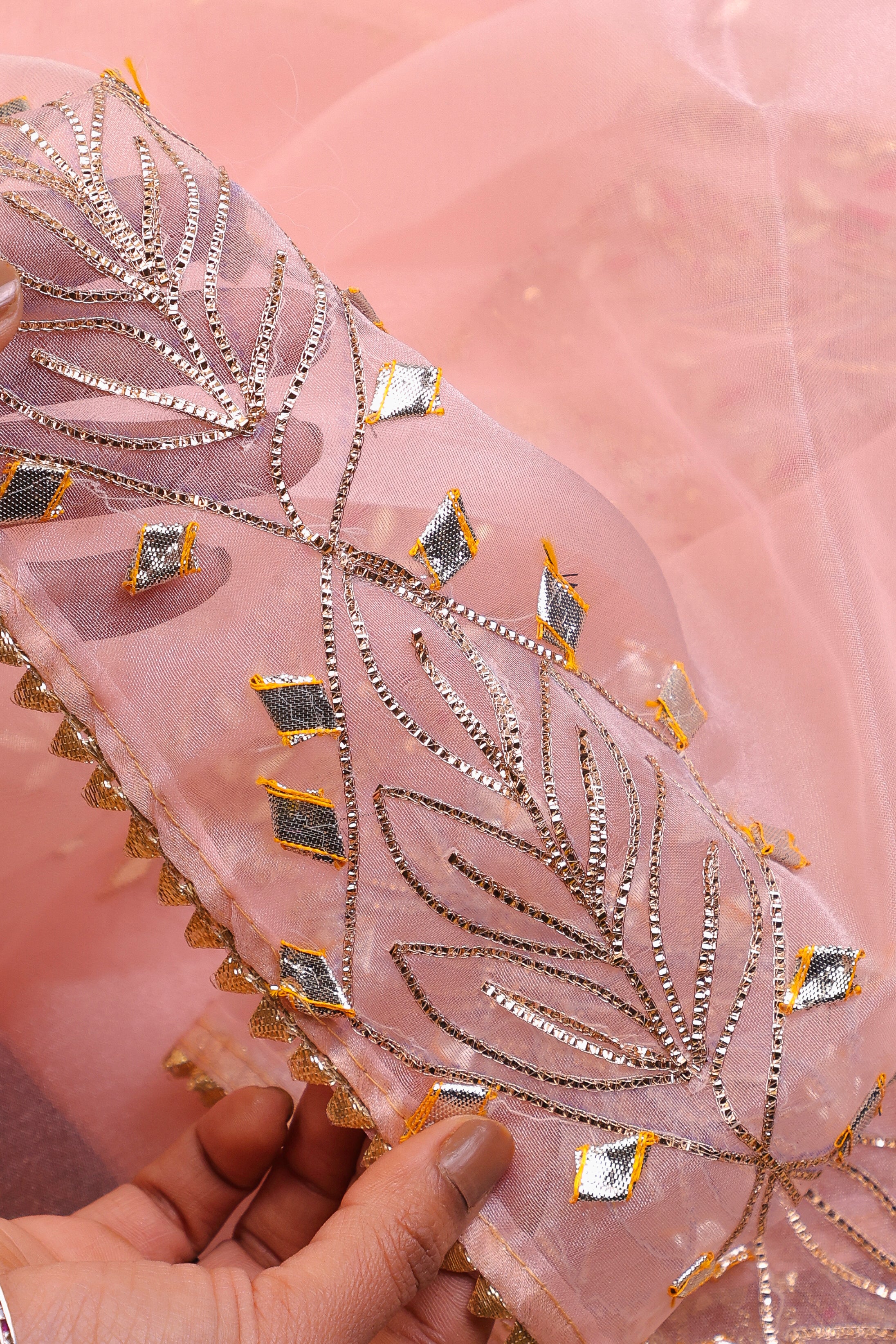 Peach Unstitch Suit with Handcrafted Heavy Gota Patti and Rani Thread Work