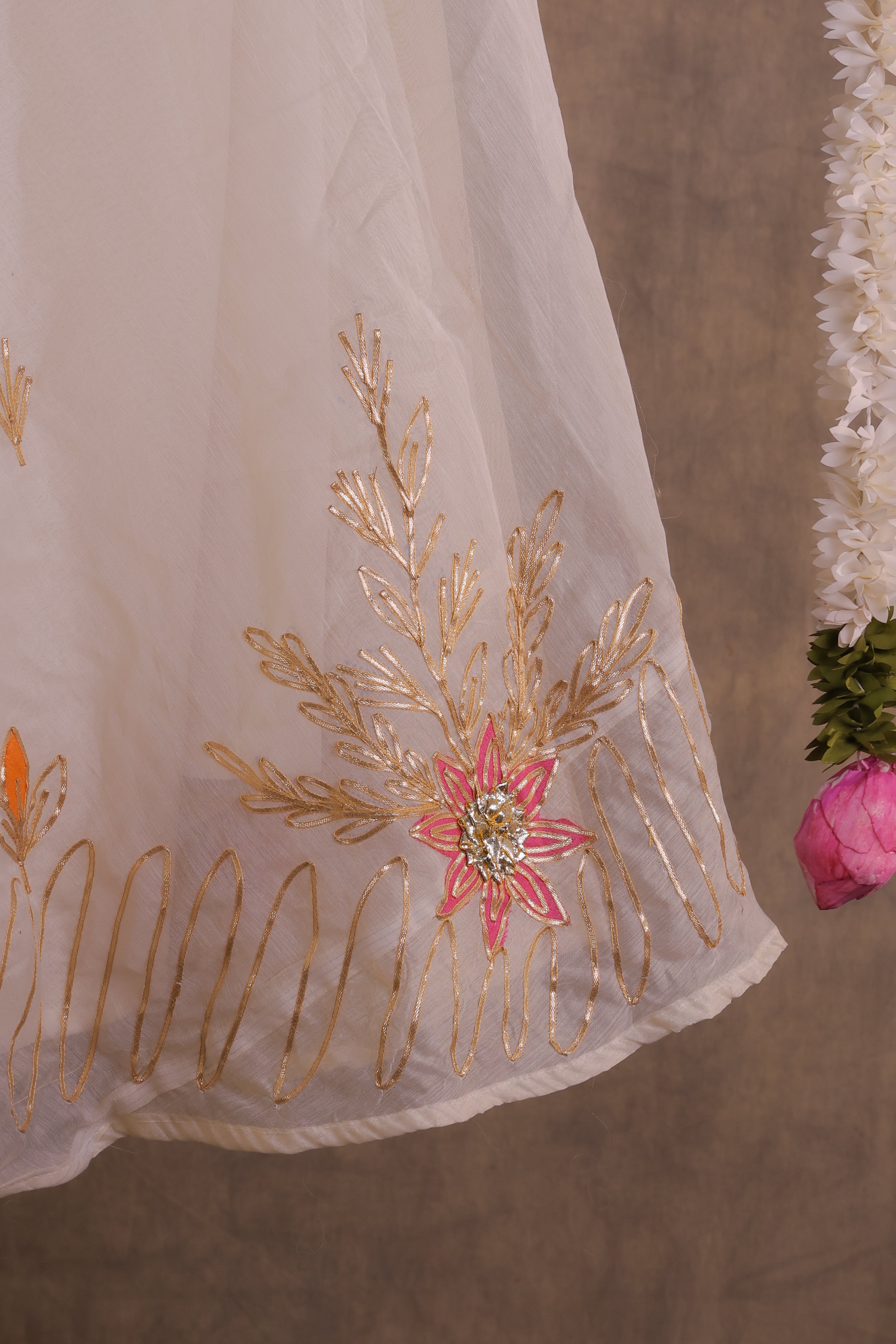 Champagne White Semi-Stitched Lehenga Set