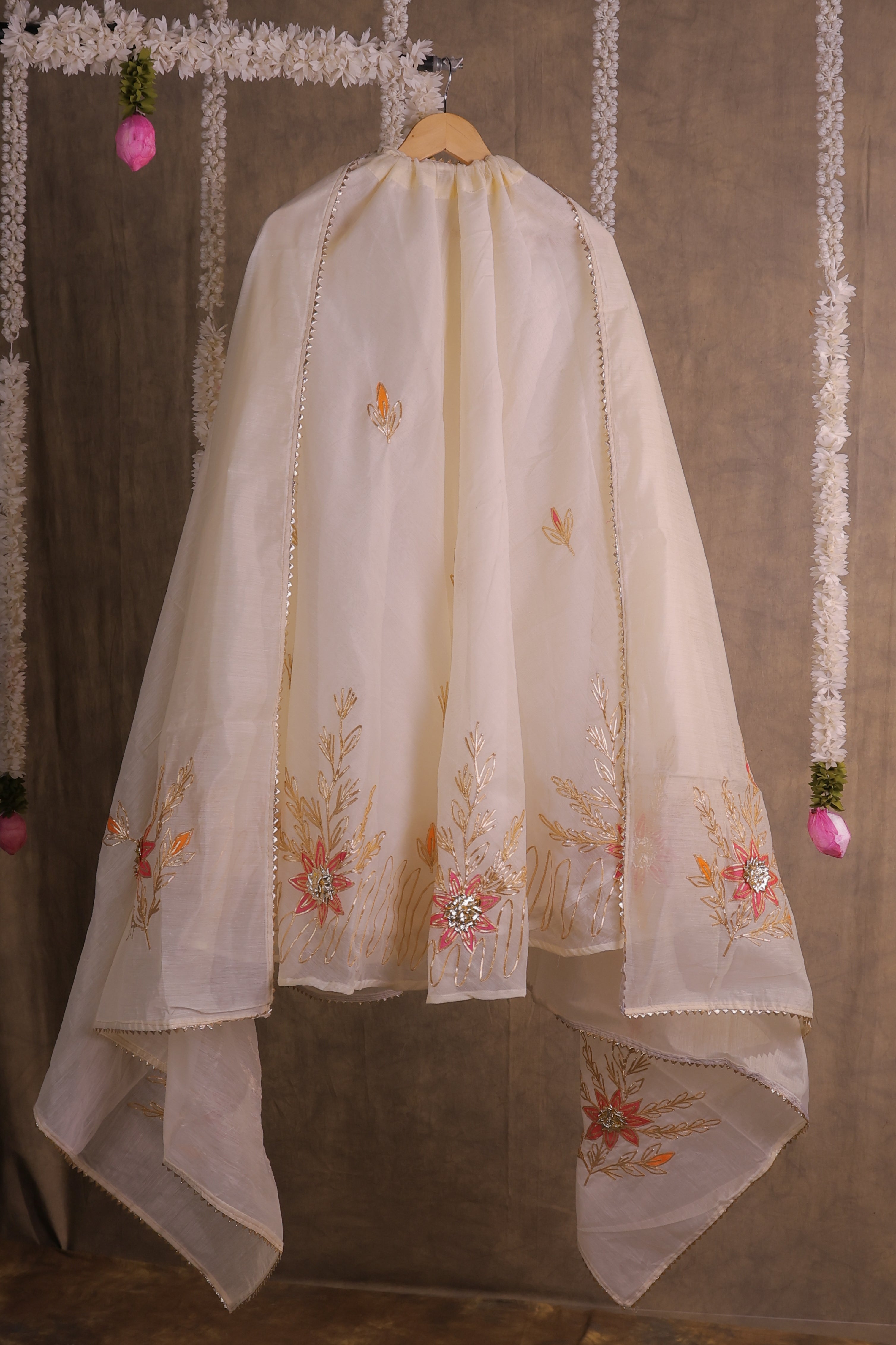 Champagne White Semi-Stitched Lehenga Set