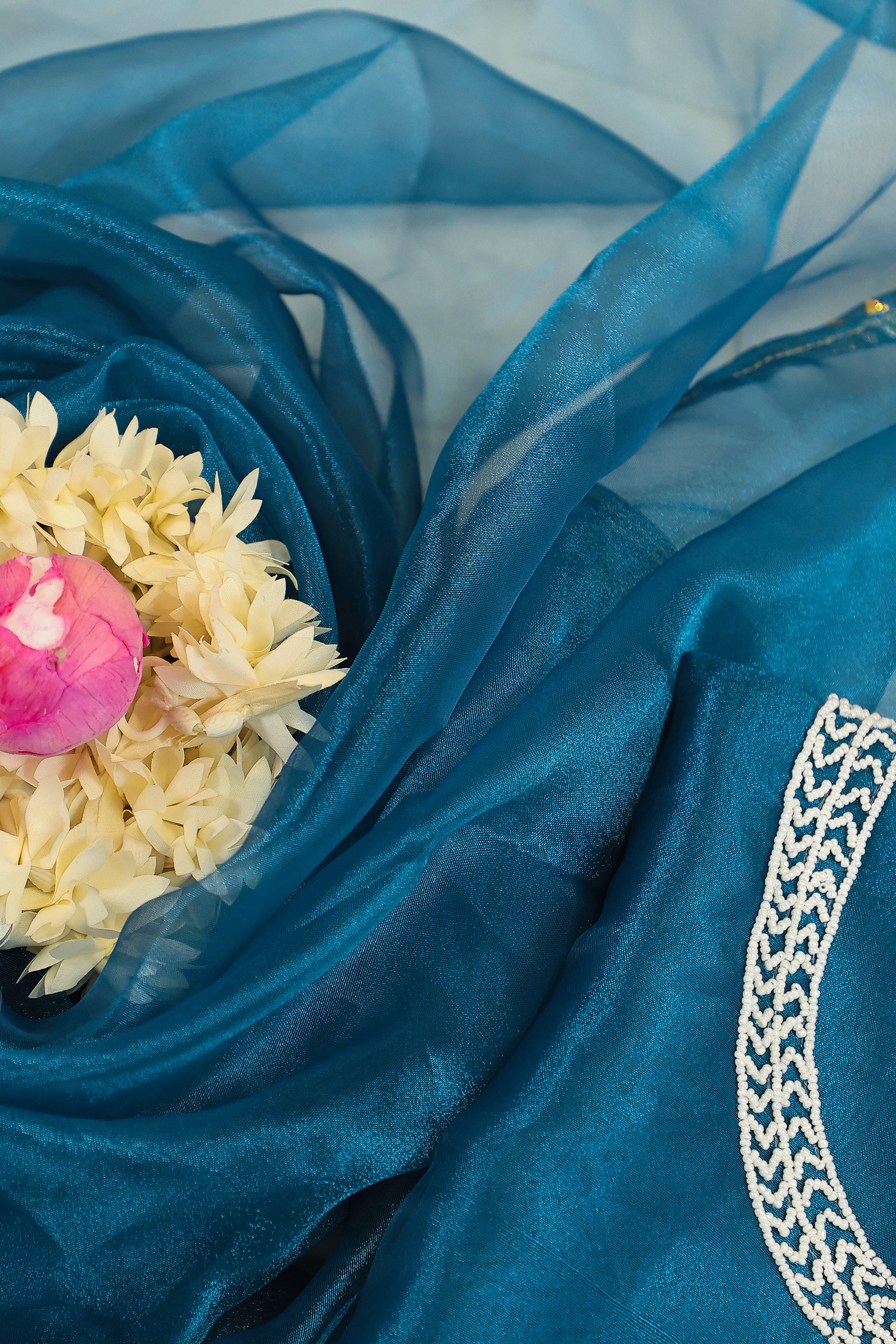 Dark Teal Blue Unstitch Suit with Heavy Pearl Handwork