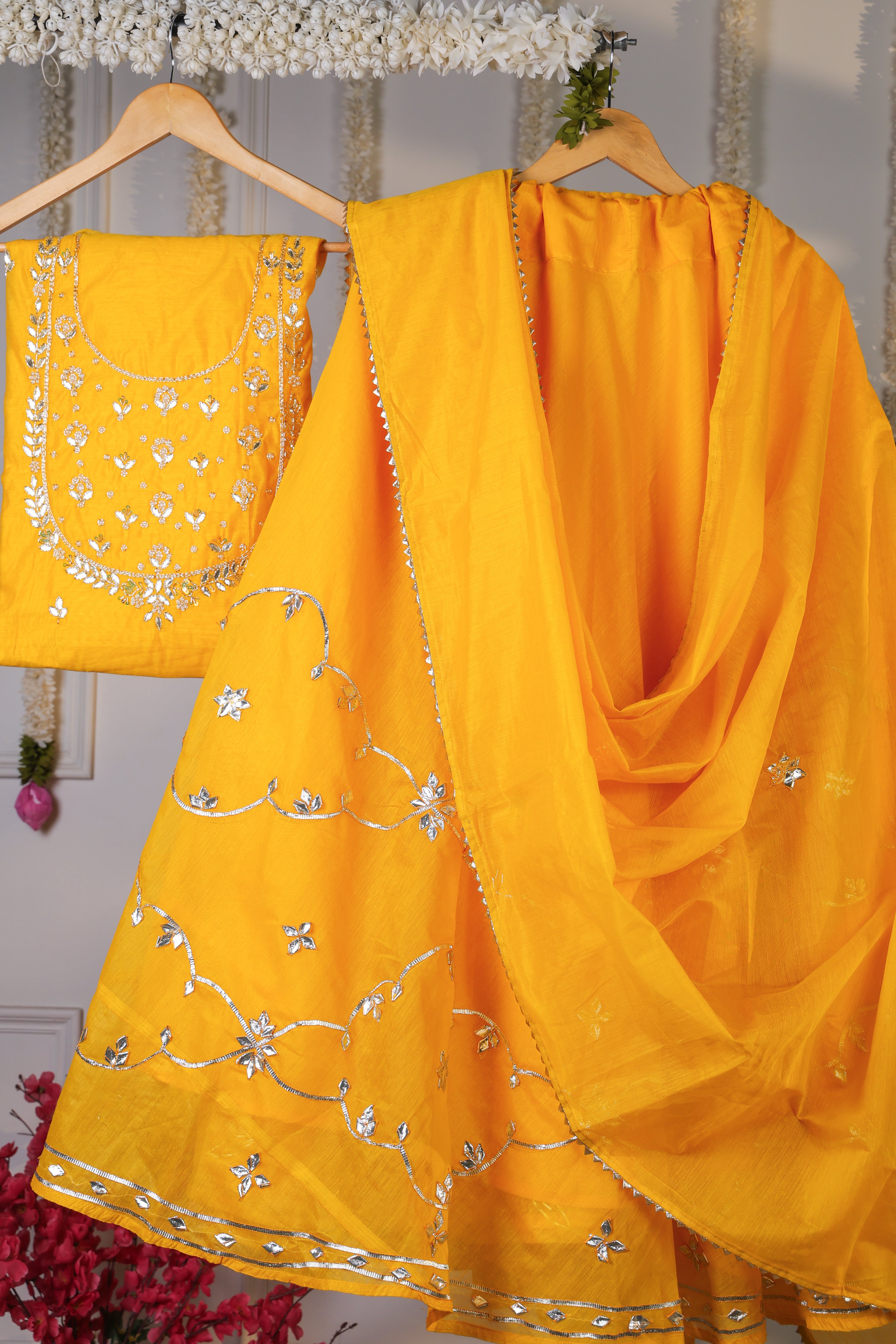 Marigold Majesty Yellow Semi-Stitched Lehenga Set