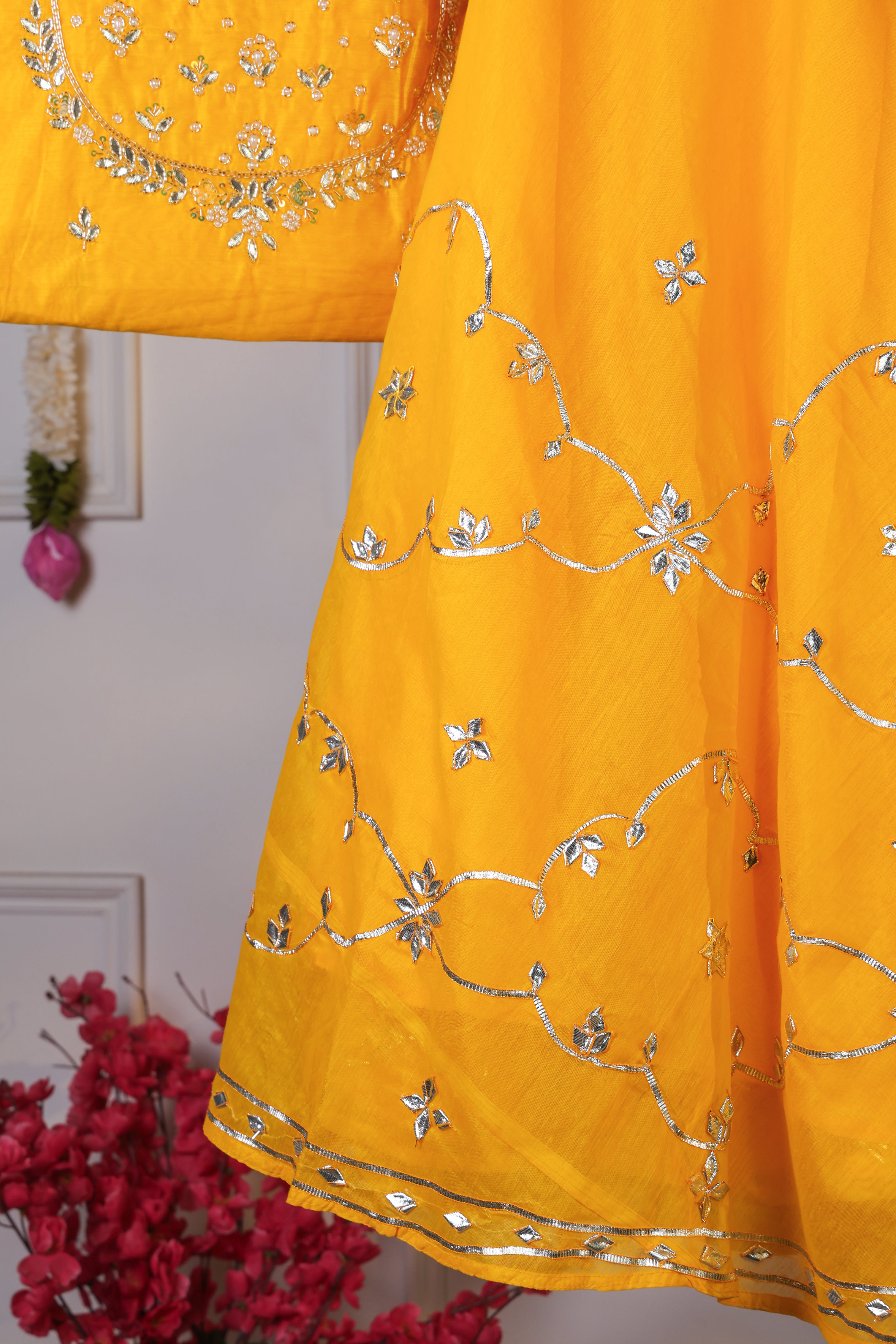 Marigold Majesty Yellow Semi-Stitched Lehenga Set