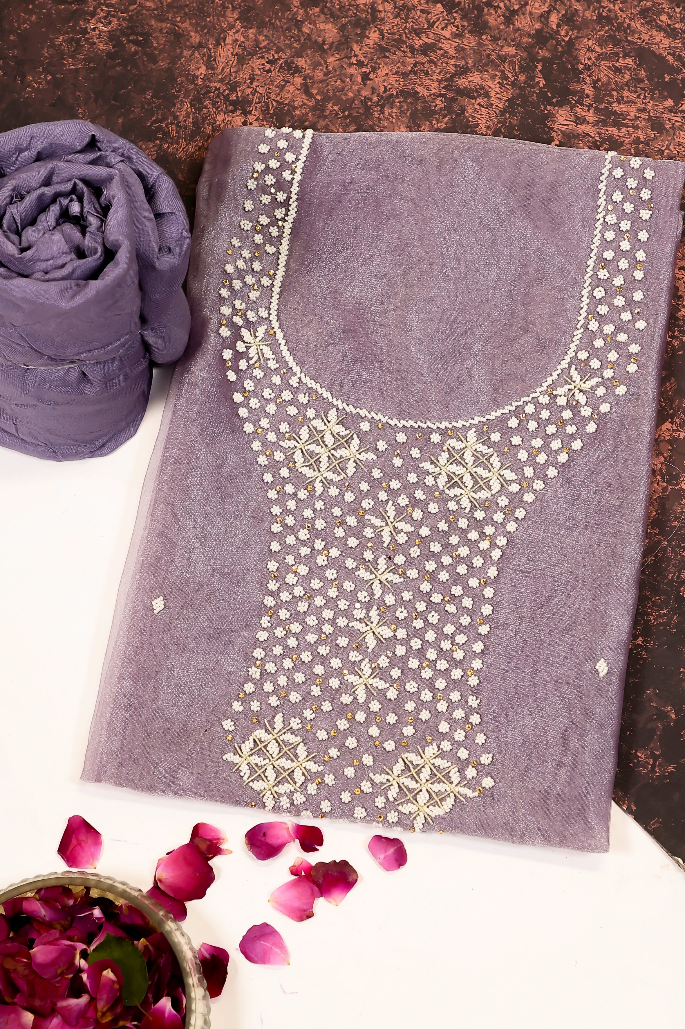 Lavender Unstitch Suit with Heavy Zardozi and Gota Patti Work