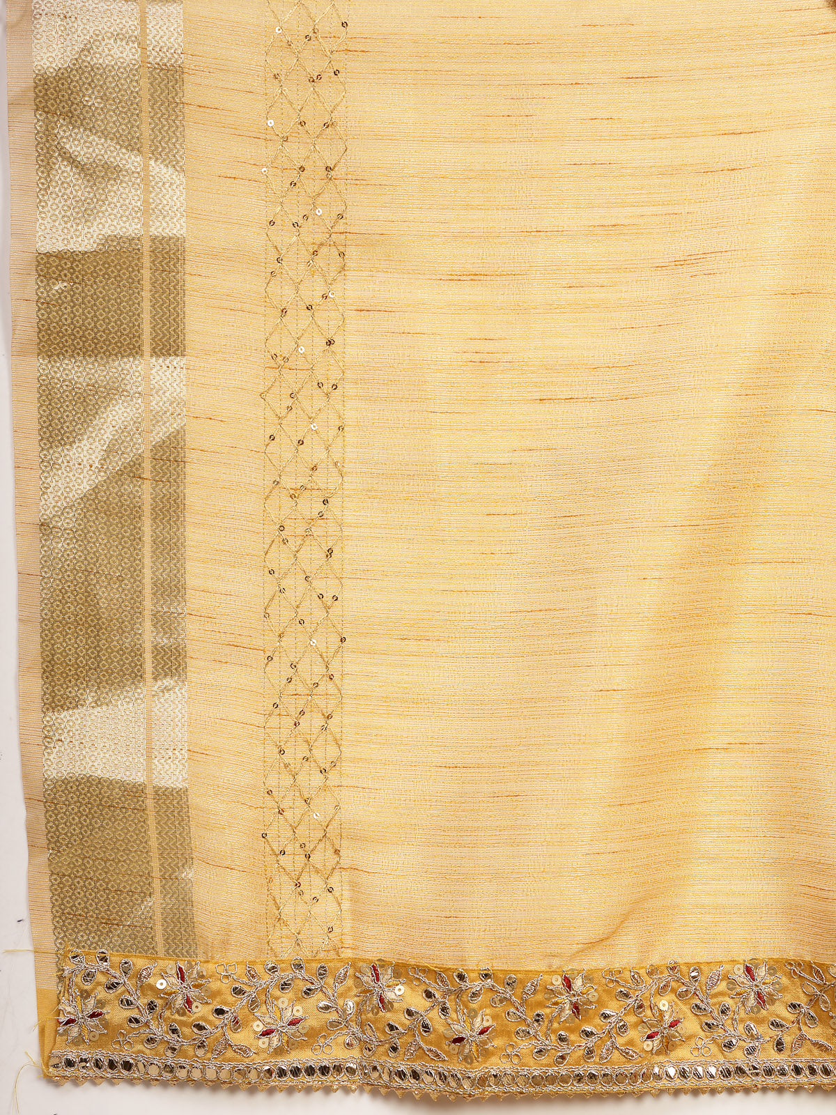 Golden Yellow Organza Silk Saree