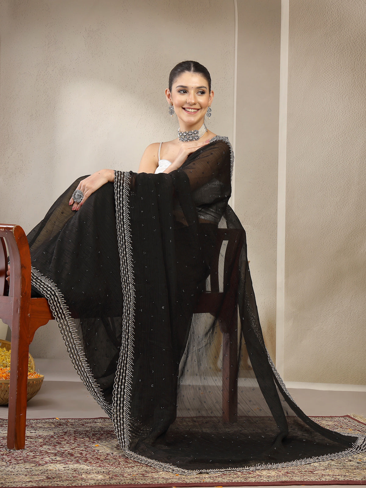 Black Organza Swarovski and Embroidered Saree