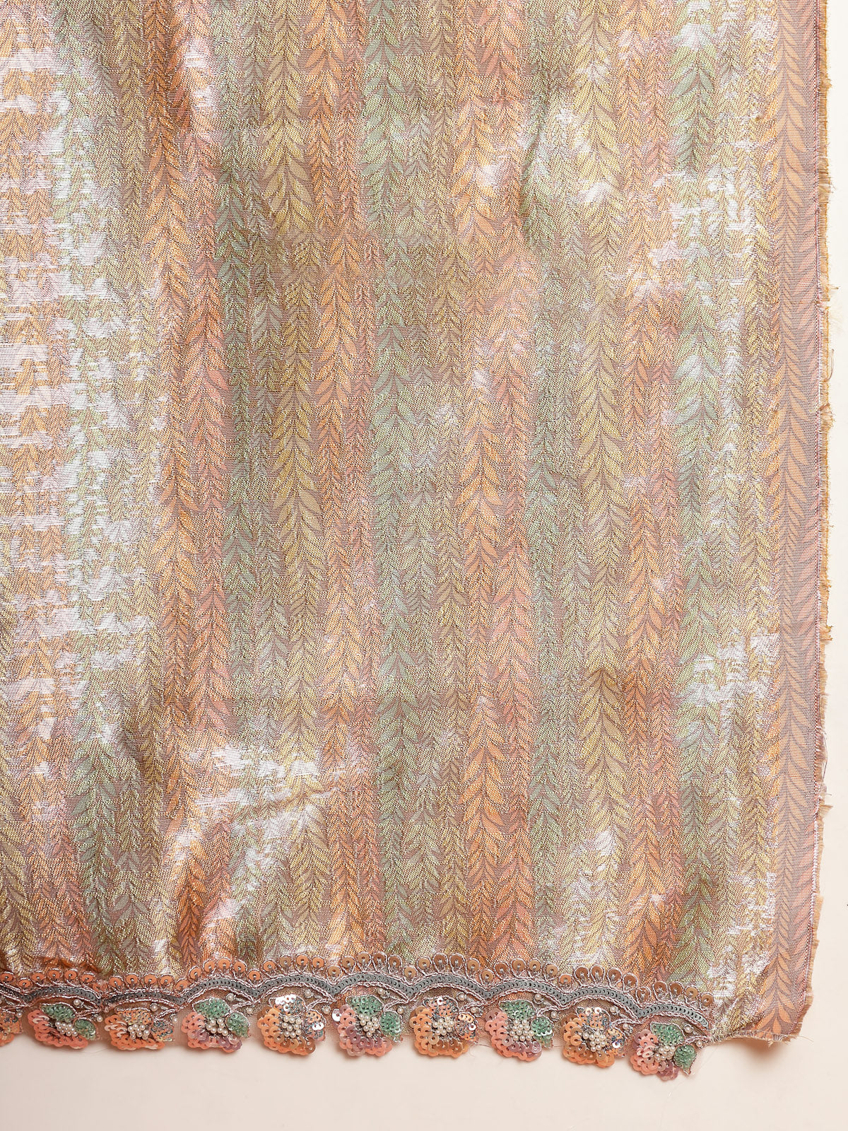 Rose Gold Organza Saree with Silver Sequin Border