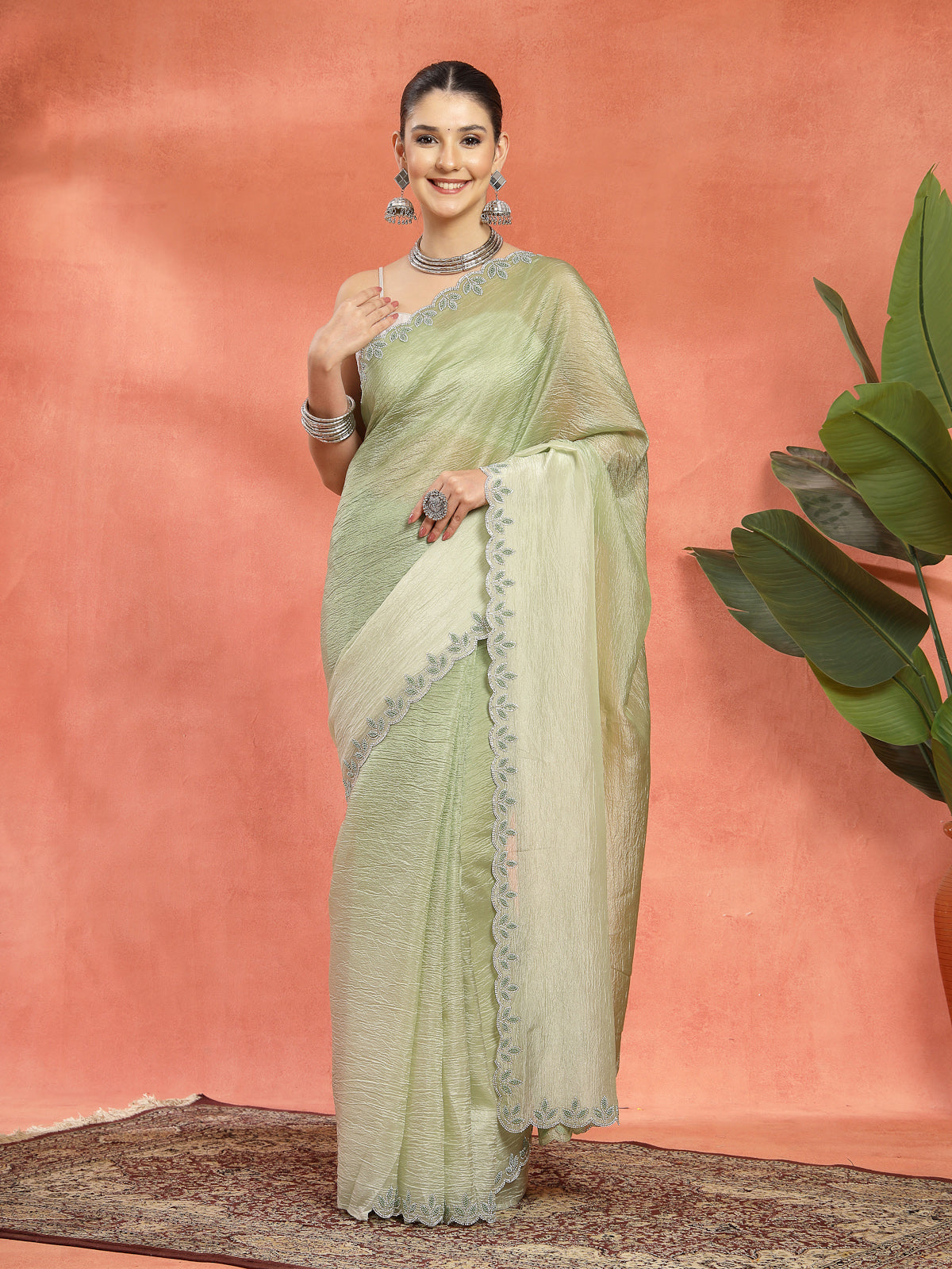 Light Green Organza Saree with Resham Embroidered Border