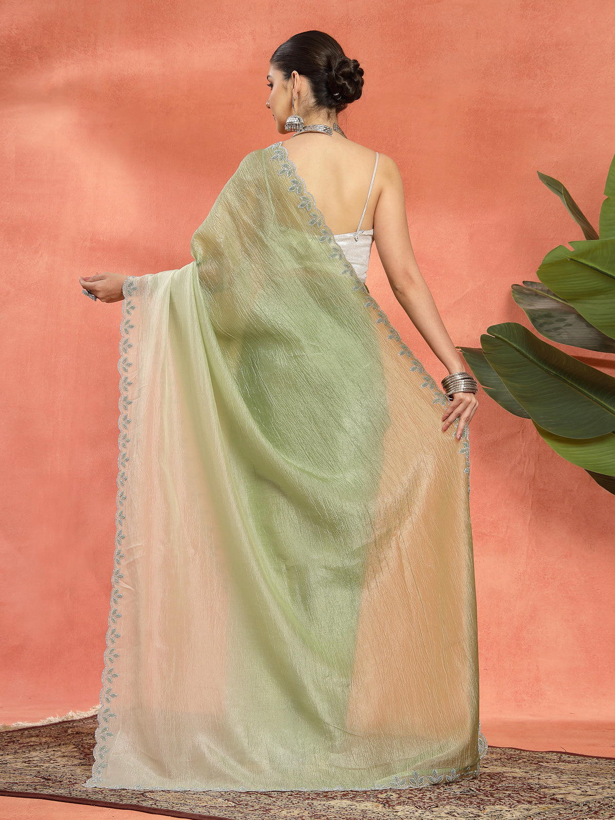 Light Green Organza Saree with Resham Embroidered Border