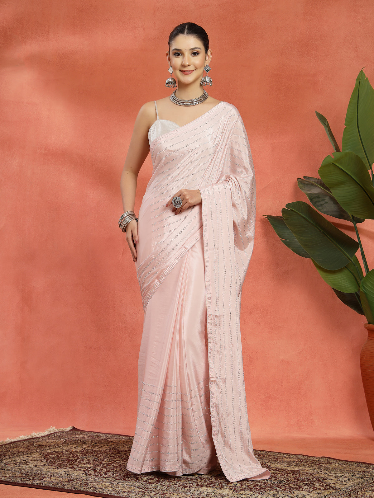 Light Pink Organza Saree with All-Over Sequin Work