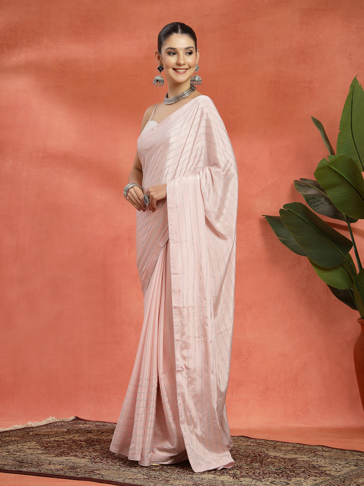 Light Pink Organza Saree with All-Over Sequin Work