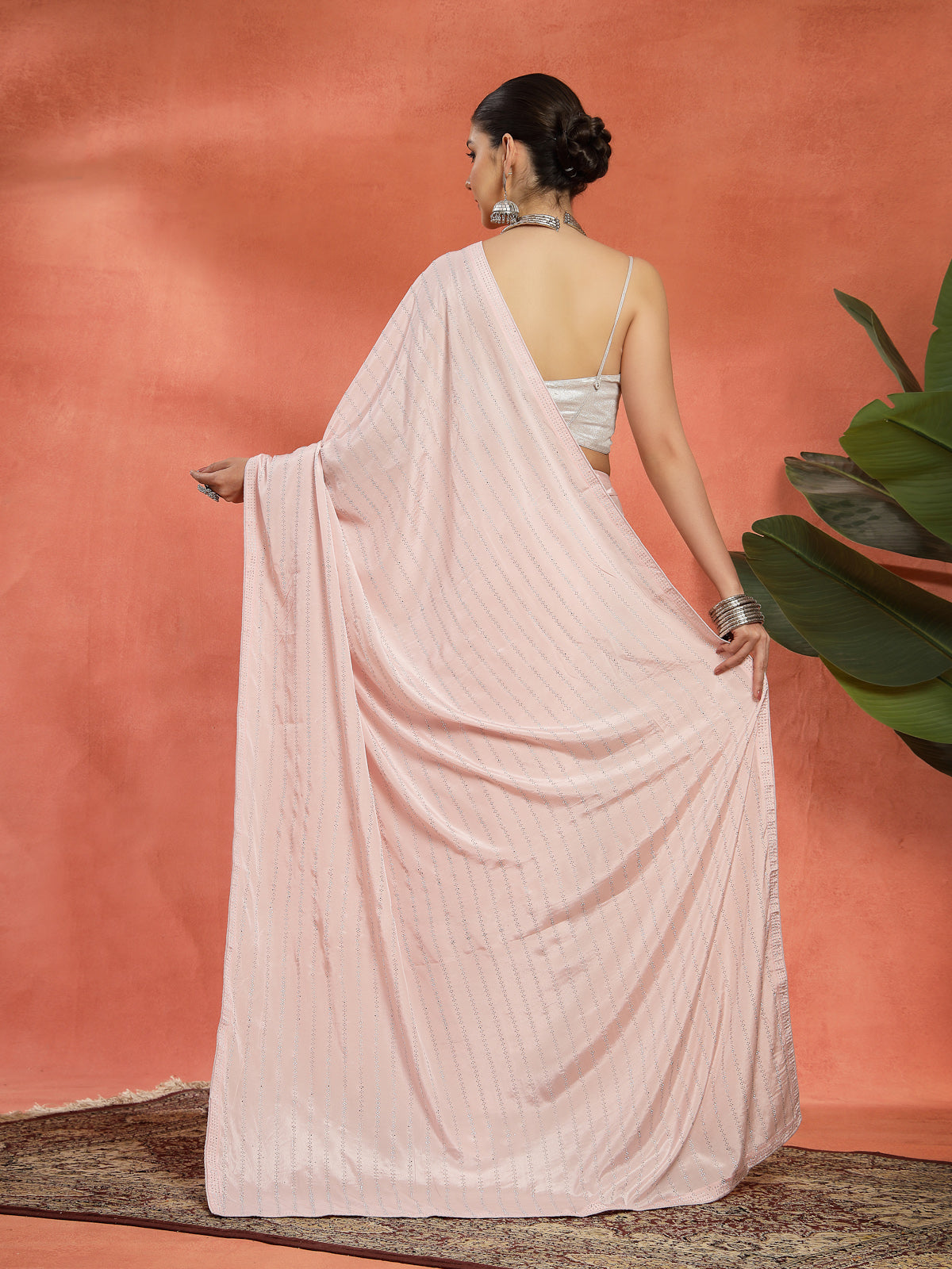 Light Pink Organza Saree with All-Over Sequin Work