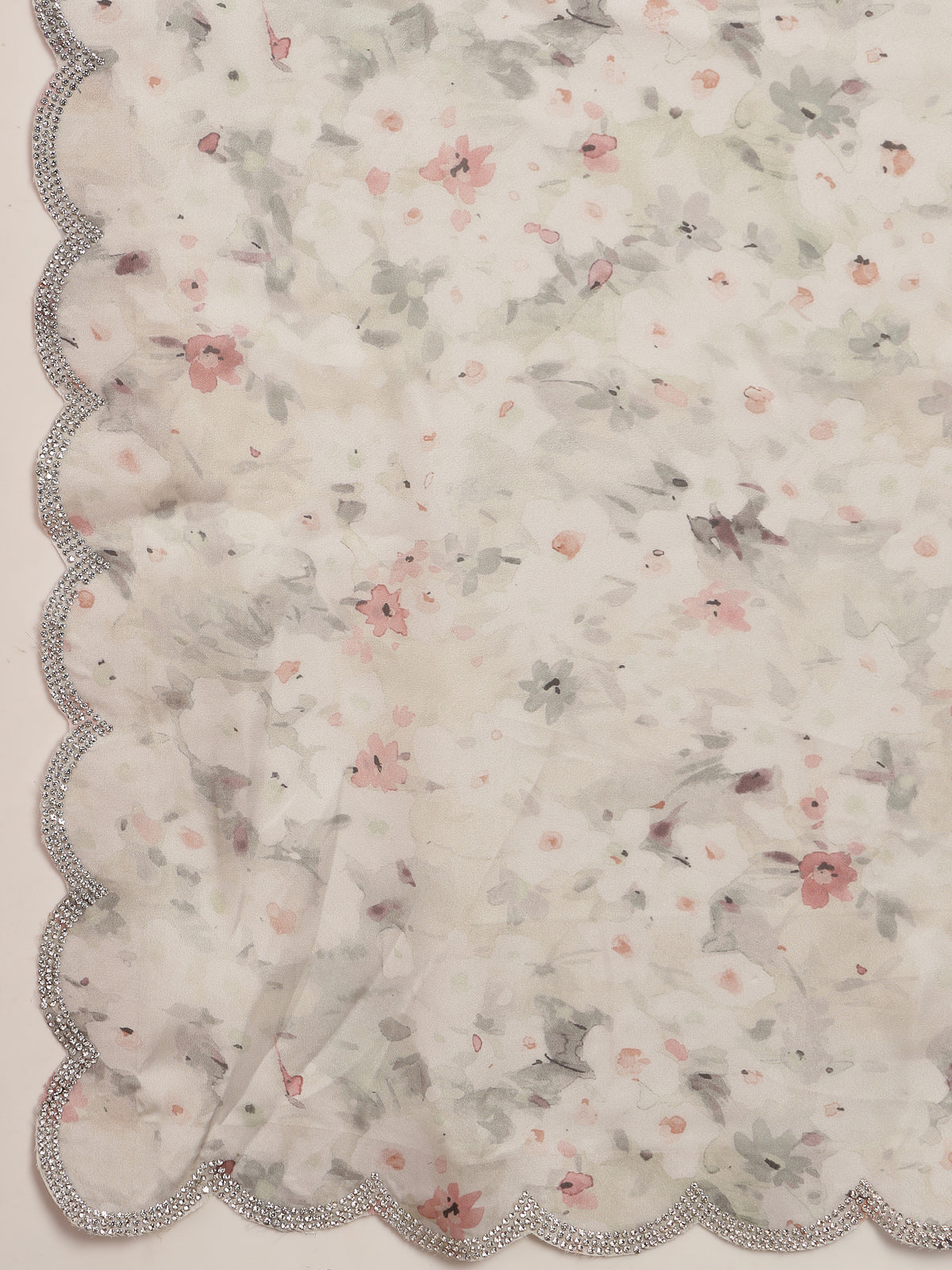 Off White Organza Floral Printed Sarees