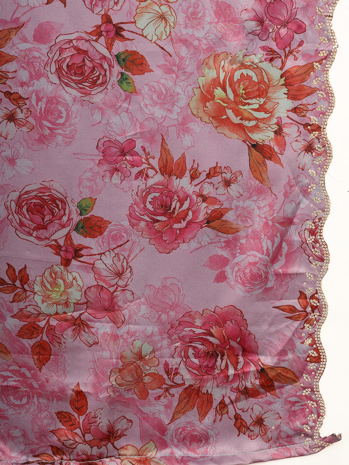 Organza Aqua Green Floral Embroidery Scalloped Border Saree