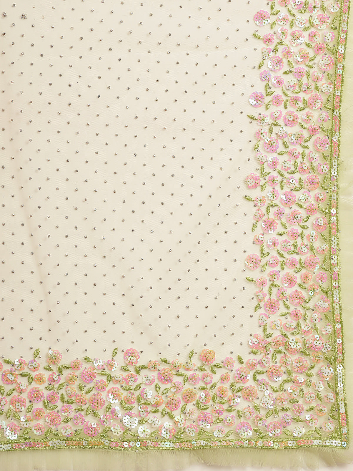 Organza Chikankari Saree with Pink & Green Thread Work