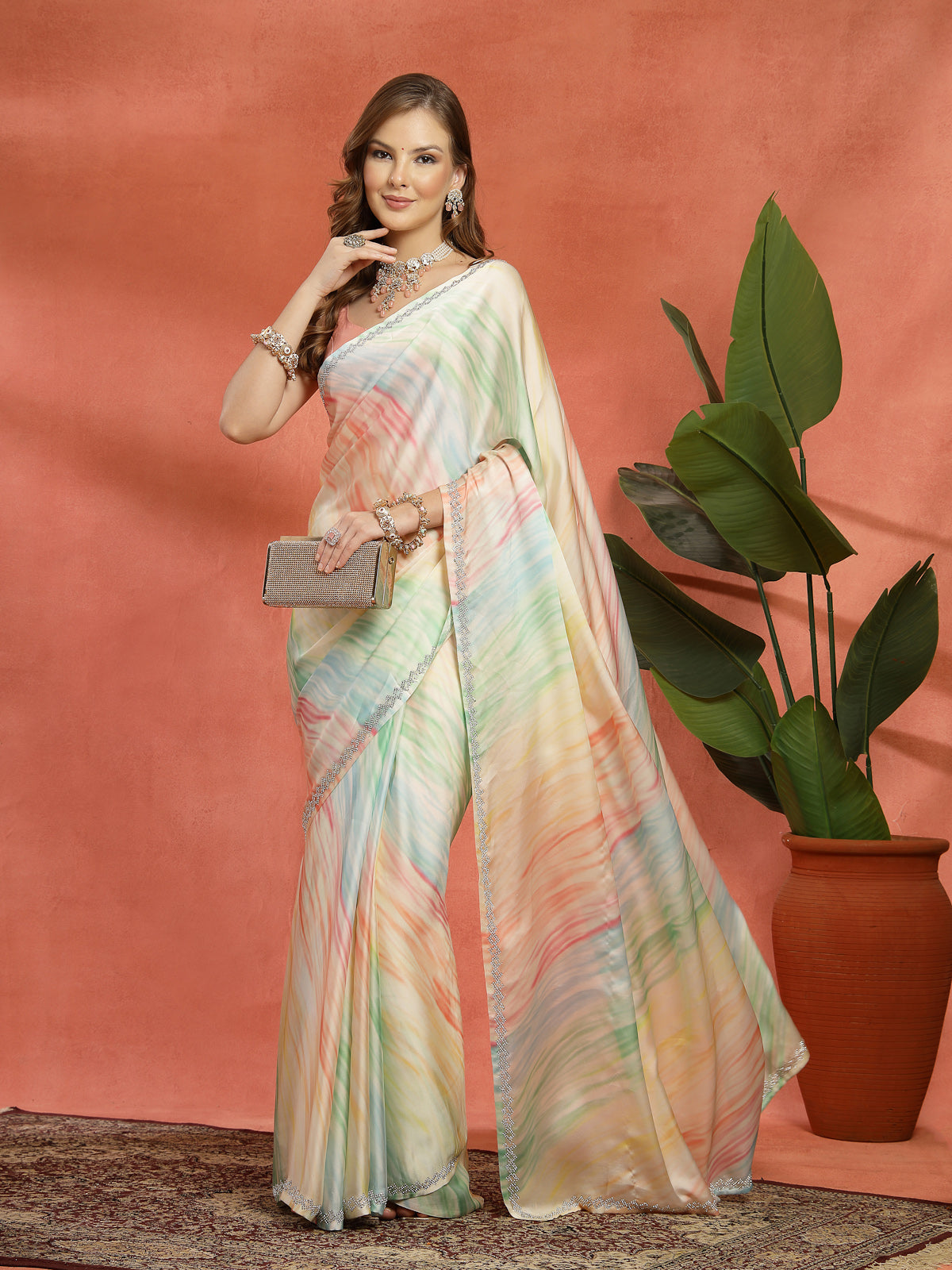 Multi Color Organza Saree With Rich Border
