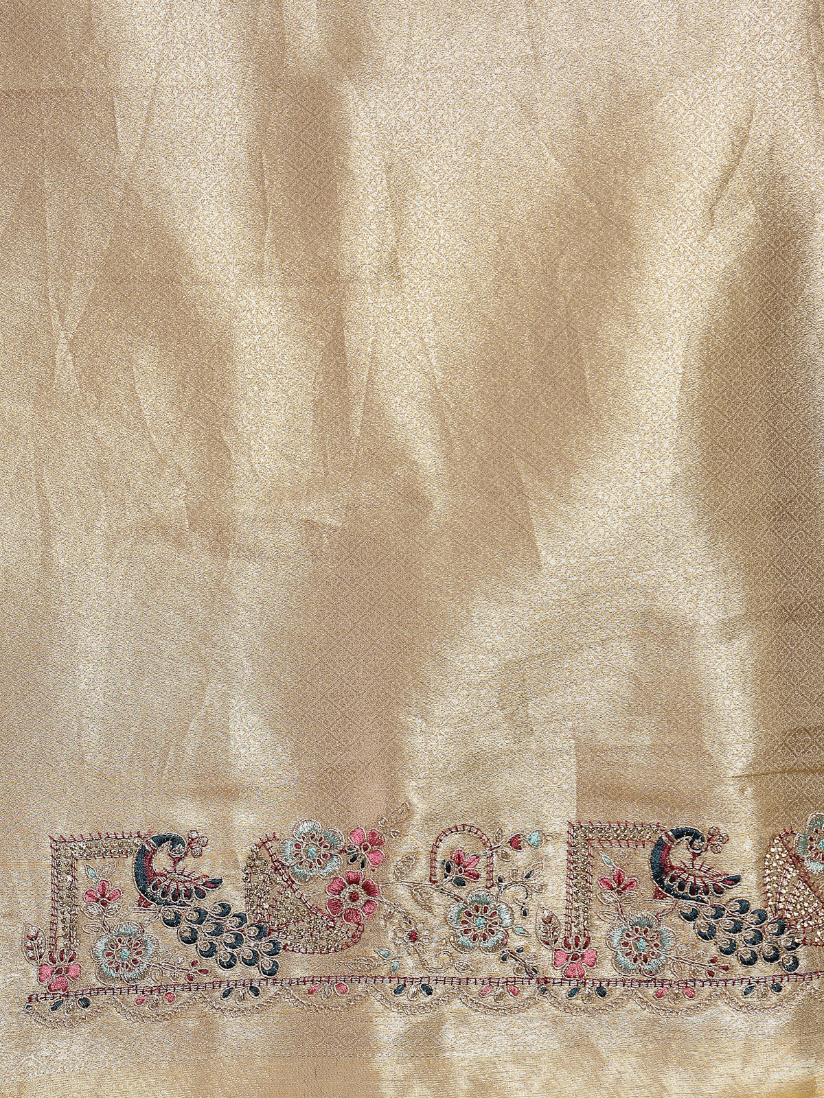 Champagne Gold Organza Saree with Scalloped Zari Border