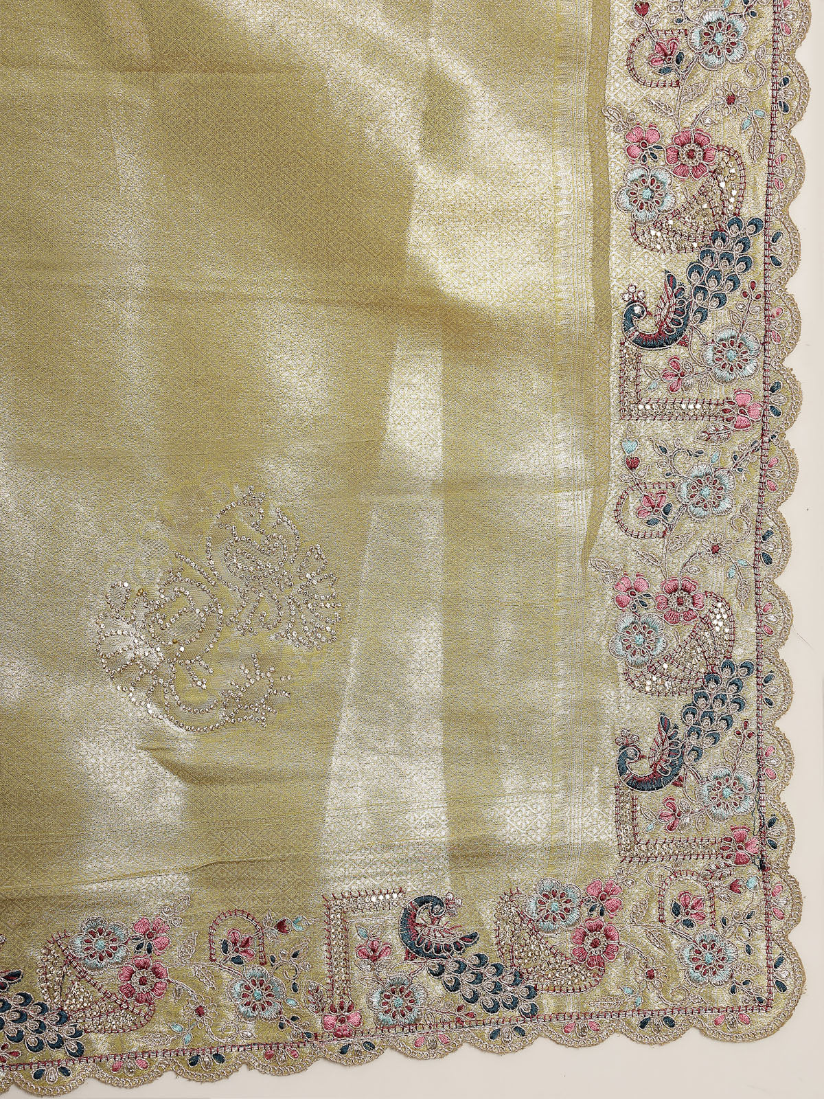 Olive Green Organza Embroidered Saree