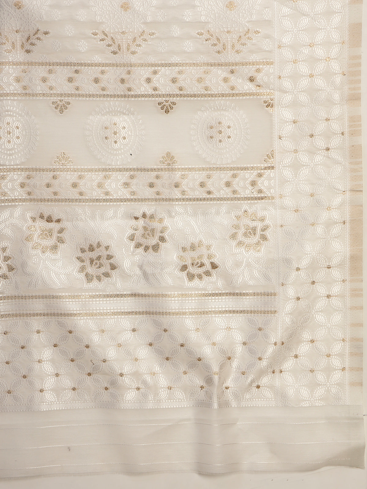 Off-White with Multicolor Floral Print Textured Border Organza Saree