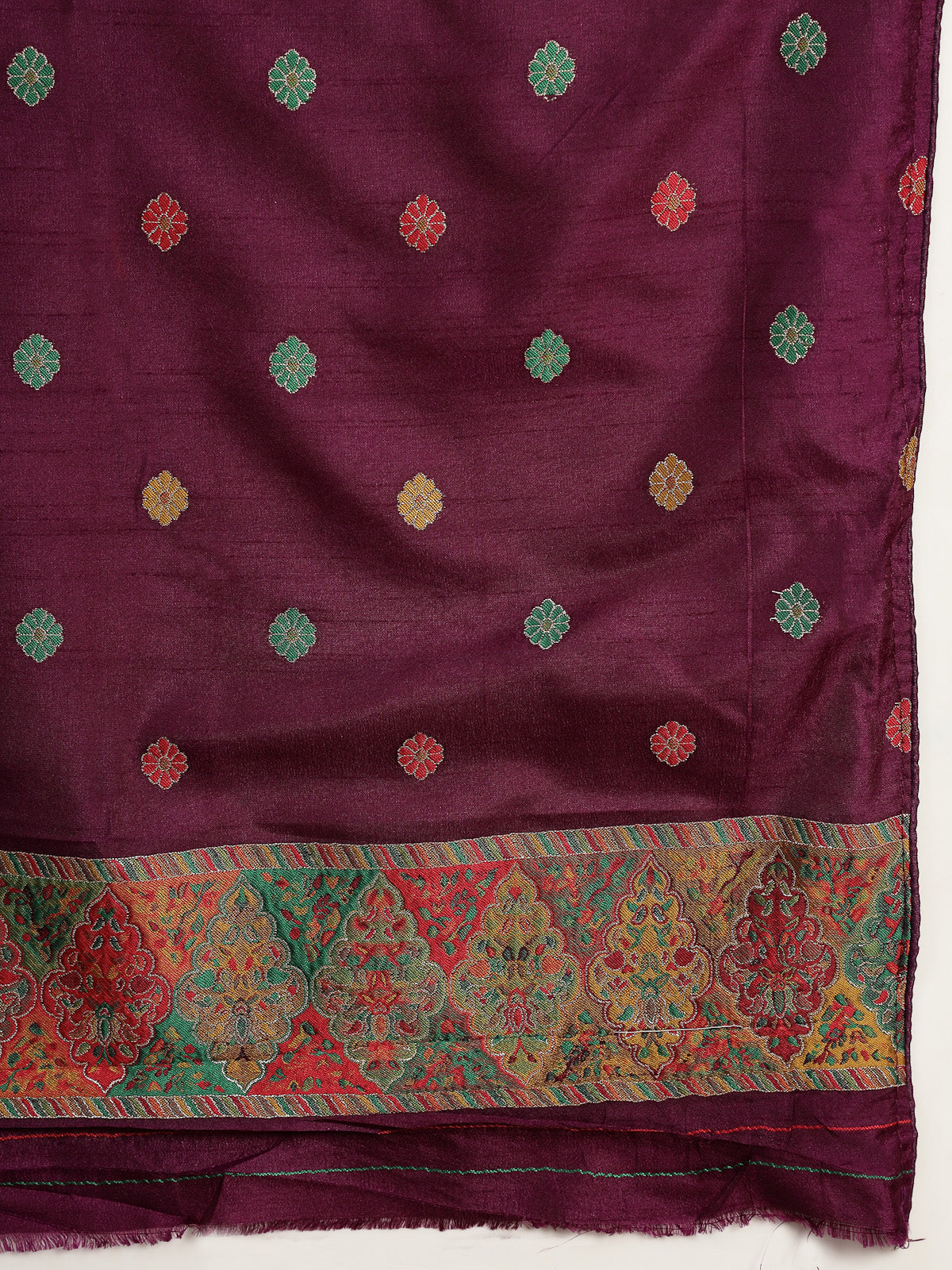 Deep Wine with Multicolor Satin Saree