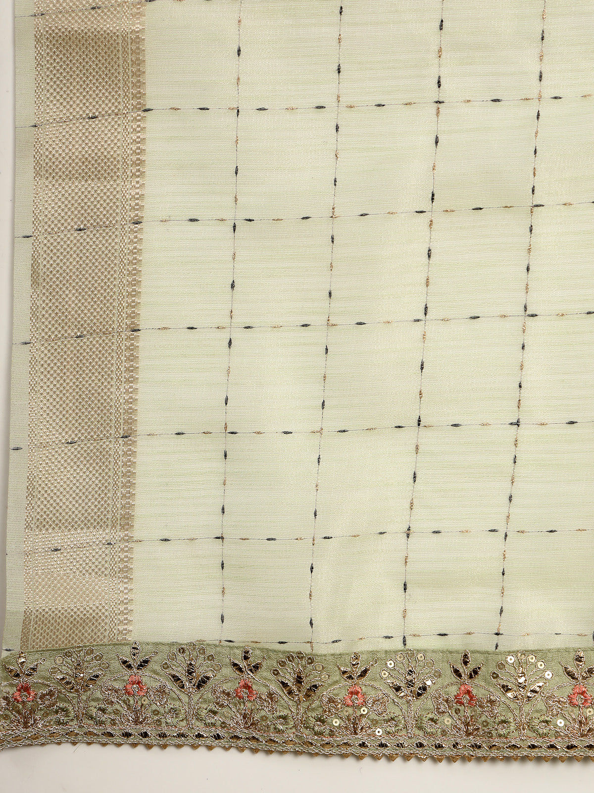 Pastel Pistachio Green Handcrafted Embroidered Organza Saree