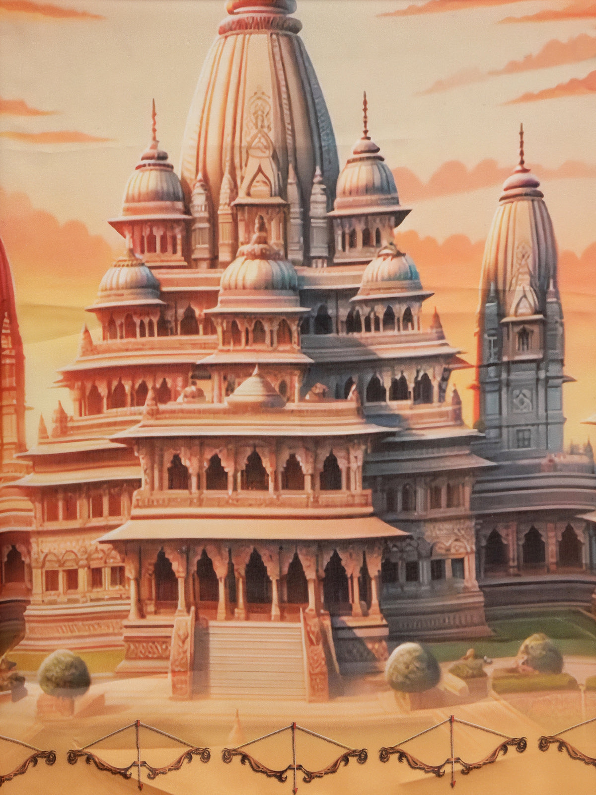 Saffron Orange Cultural Print Satin Saree