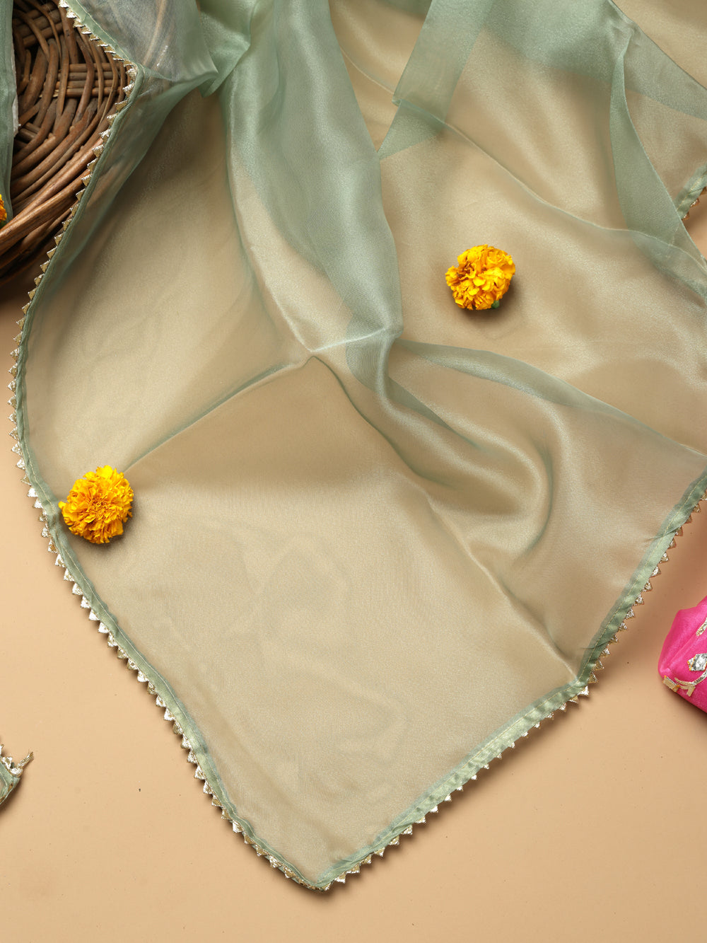 Soft Sage Green Unstitched Suit with Handcrafted Zardozi and Pearl Work