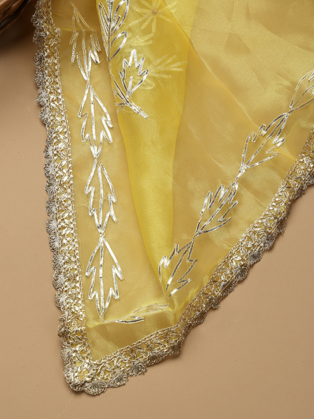 Sunny Mustard Yellow Unstitched Organza Tissue Suit Set with Zardozi & Pearl Work
