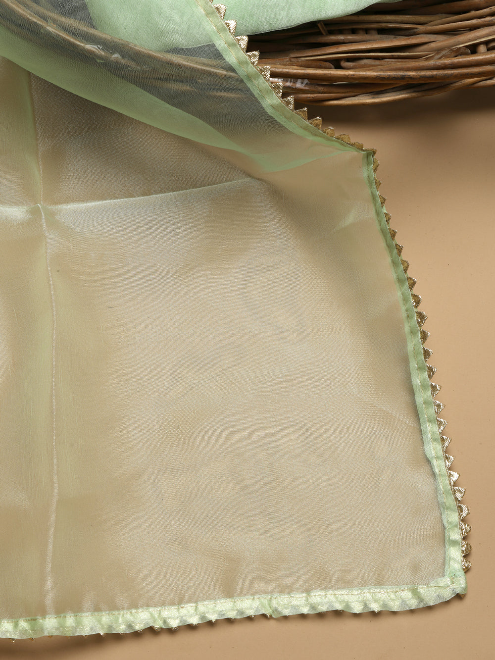 Mint Green Unstitched Organza Tissue Suit Set with Mirror & Gota Patti Work