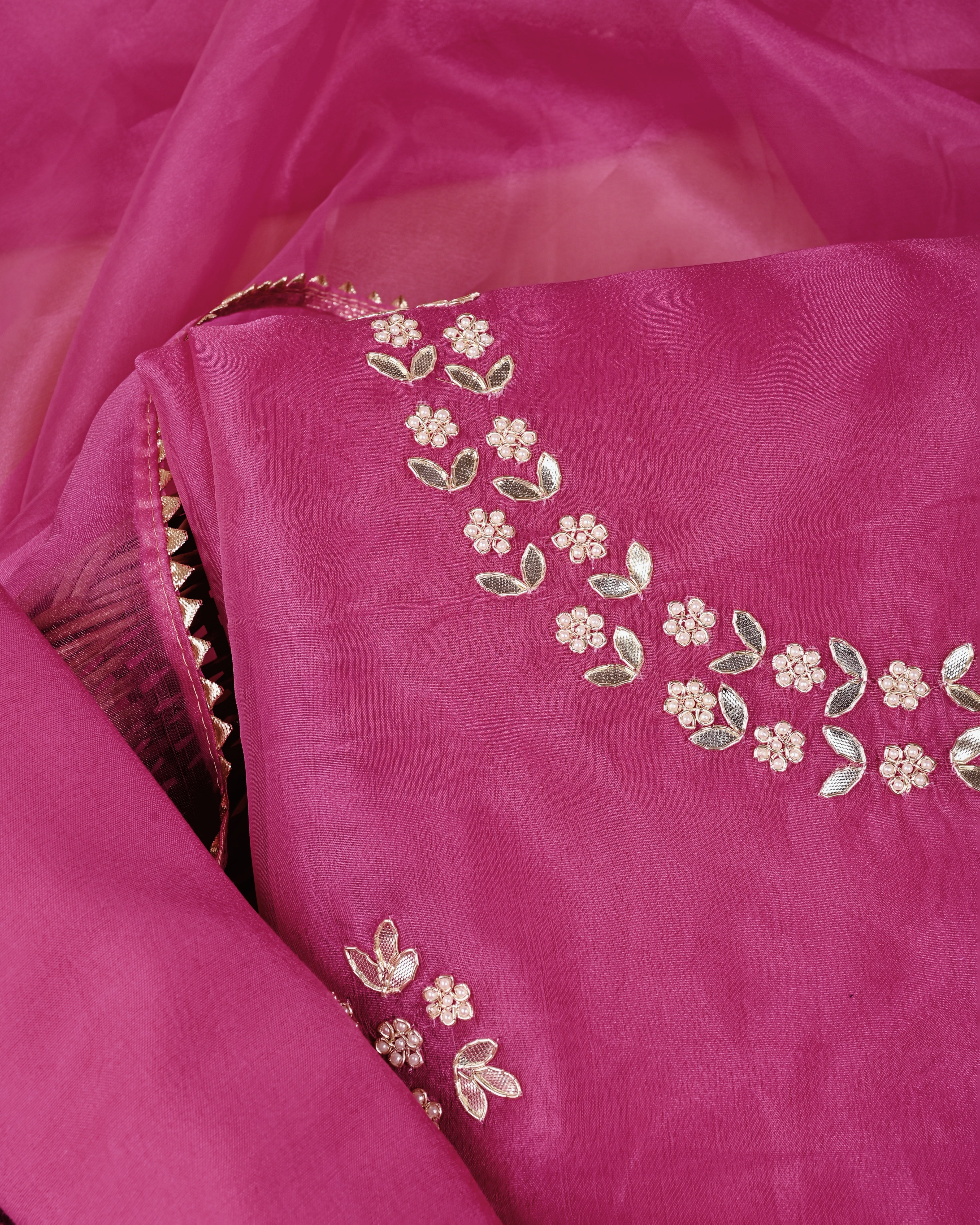 Brink Blush Unstitched Organza Tissue Suit Set with Gota Patti & Pearl Embellishment