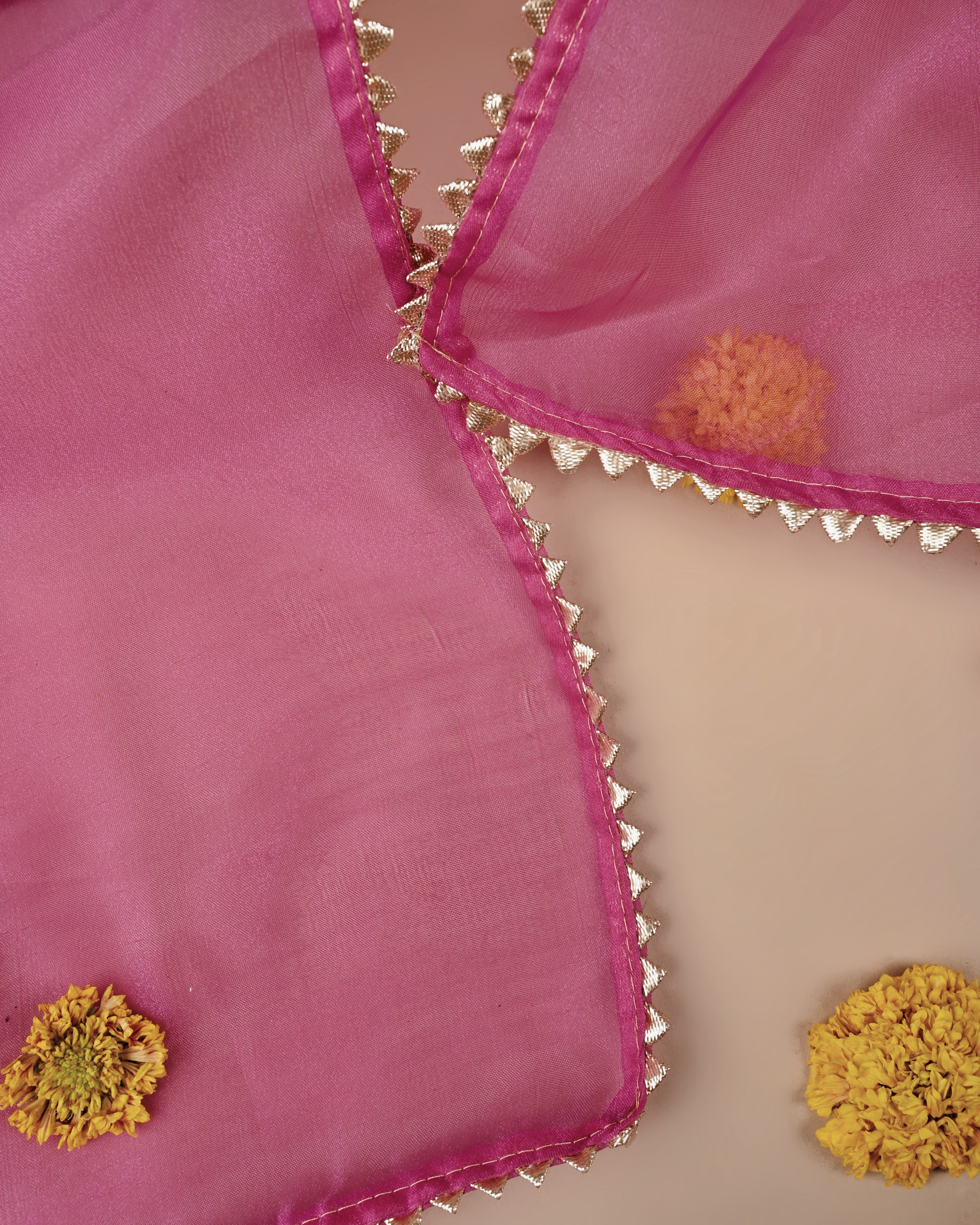 Brink Blush Unstitched Organza Tissue Suit Set with Gota Patti & Pearl Embellishment