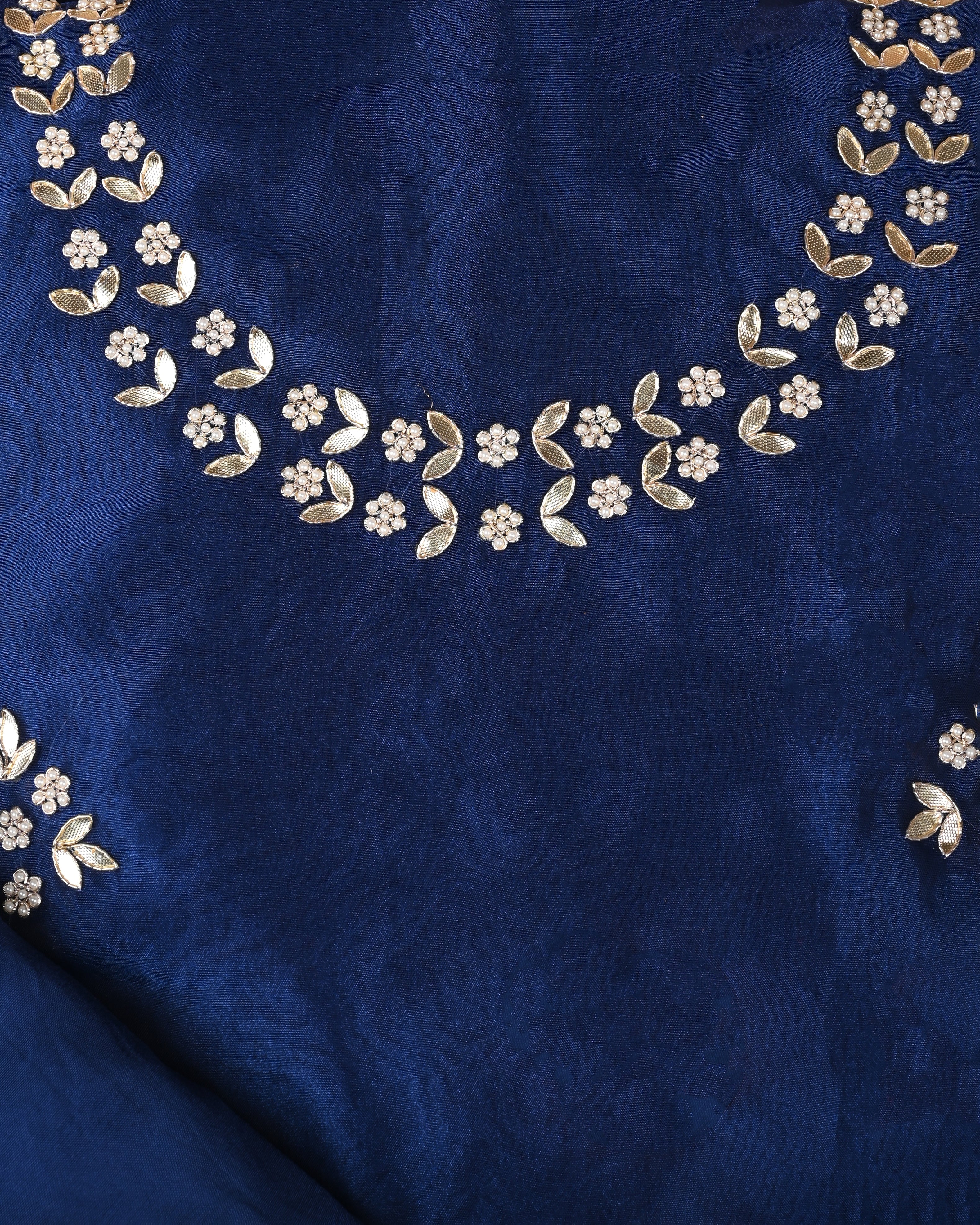 Berry Blue Bloom Unstitched Organza Tissue Suit Set with Gota Patti & Pearl Handwork