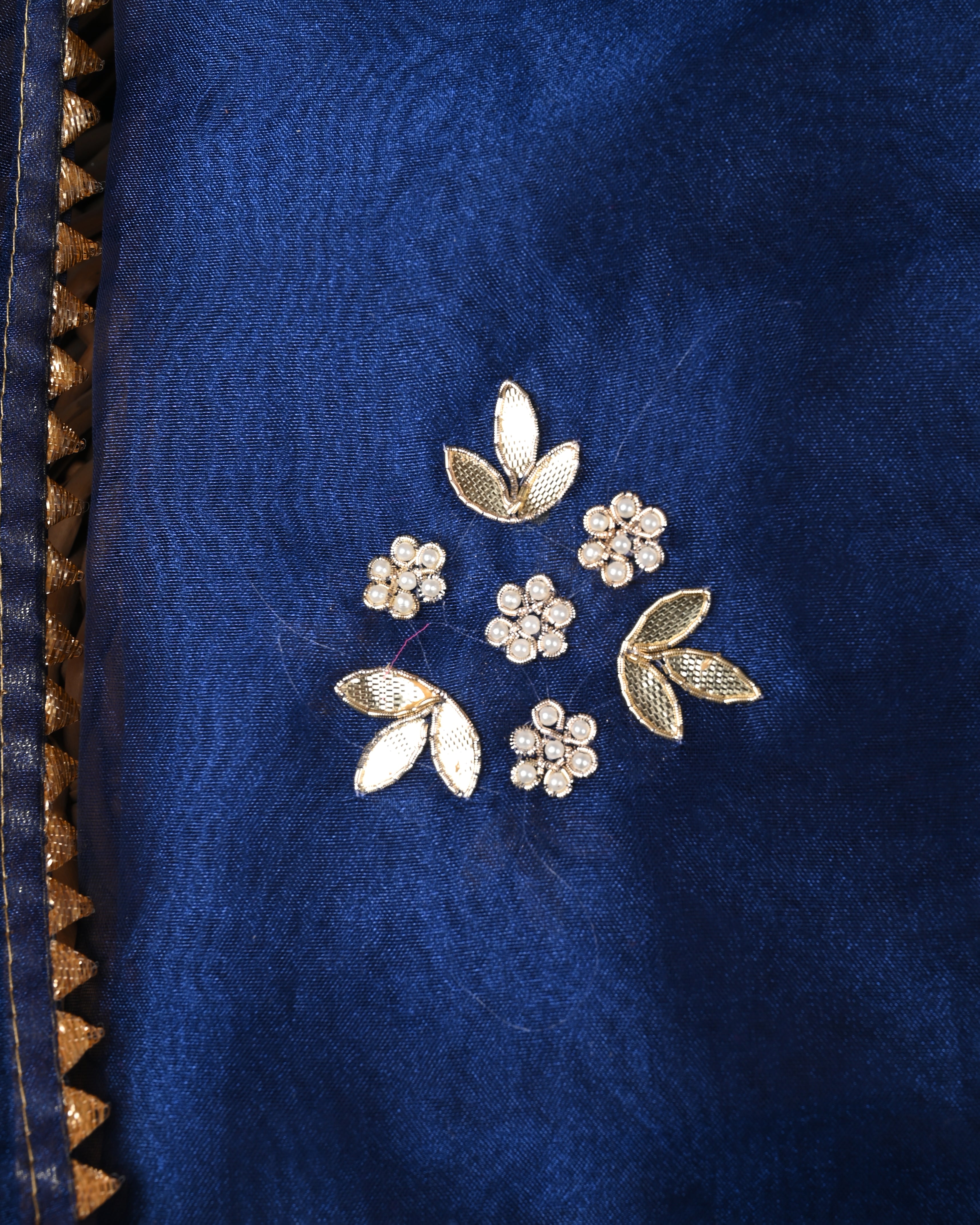 Berry Blue Bloom Unstitched Organza Tissue Suit Set with Gota Patti & Pearl Handwork