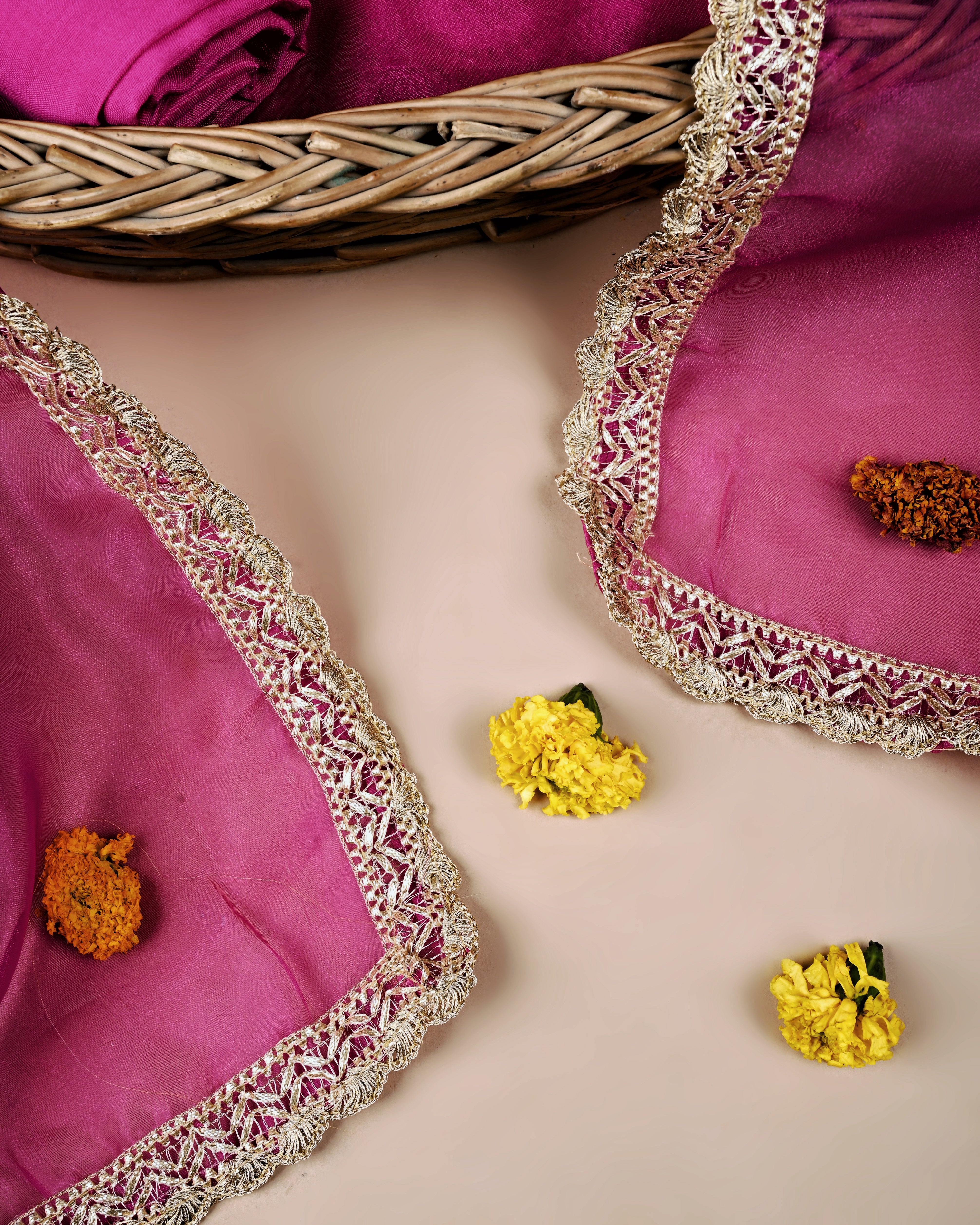 Rangroz Radiance Unstitched Hot Pink Organza Tissue Suit with Heavy Zardosi & Gota Patti Work