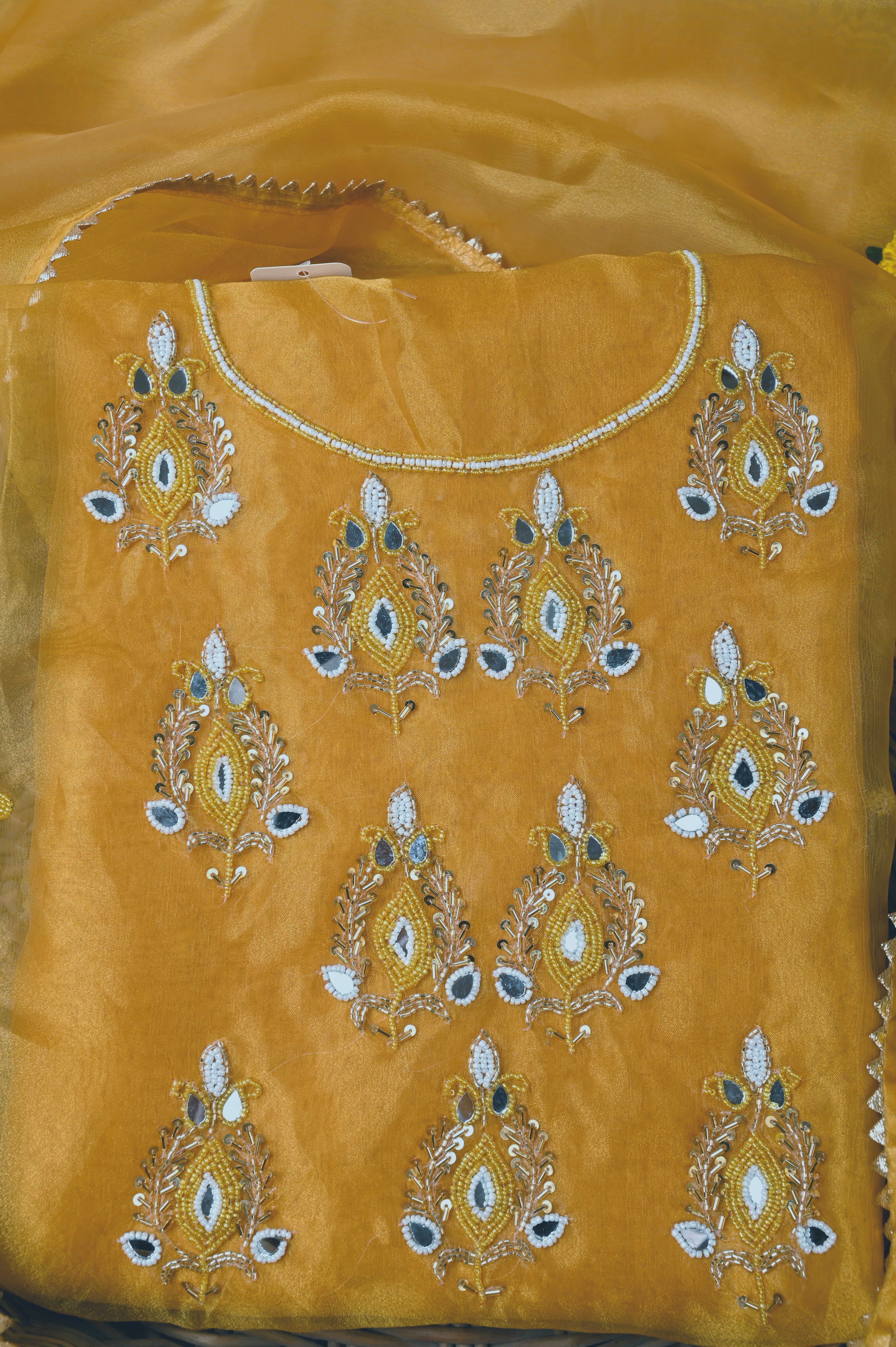 Biscotti Mustard Heritage Glow Unstitched Suit Set in Organza Tissue Silk