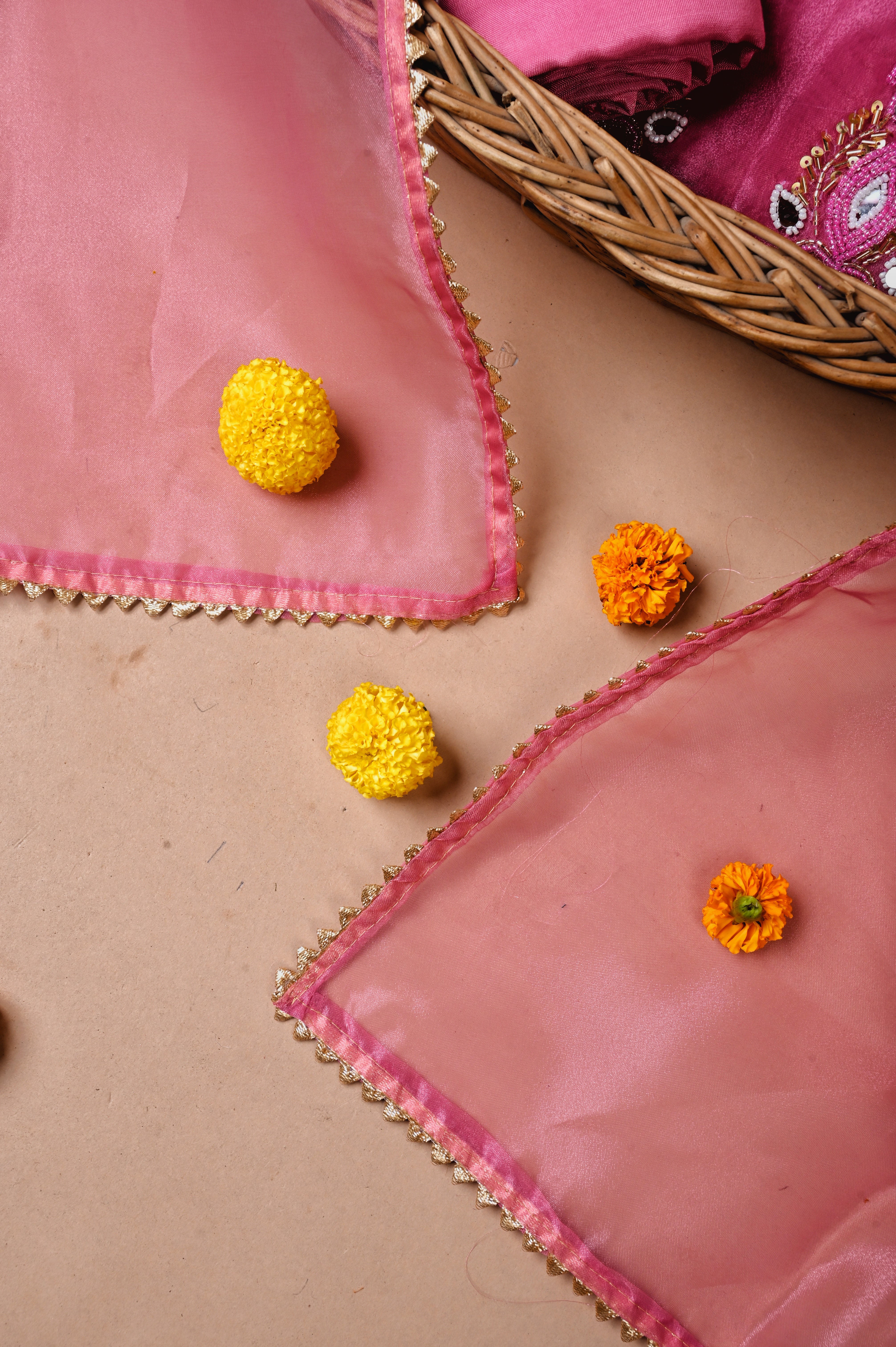 Rouge Pink Royal Radiance Unstitched Suit Set in Organza Tissue Silk