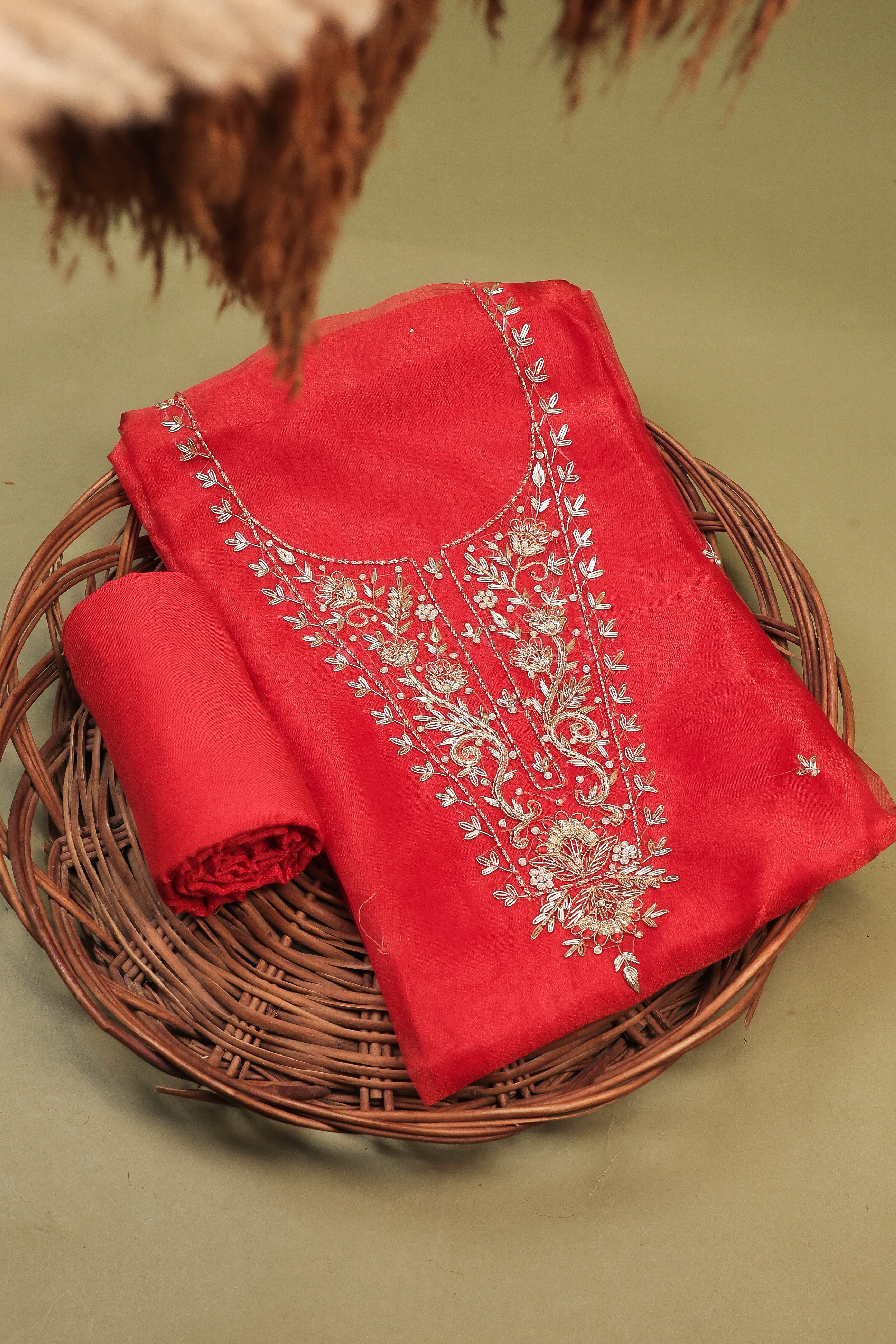 Crimson Red Unstitch Suit with Handcrafted Heavy Zardozi Work